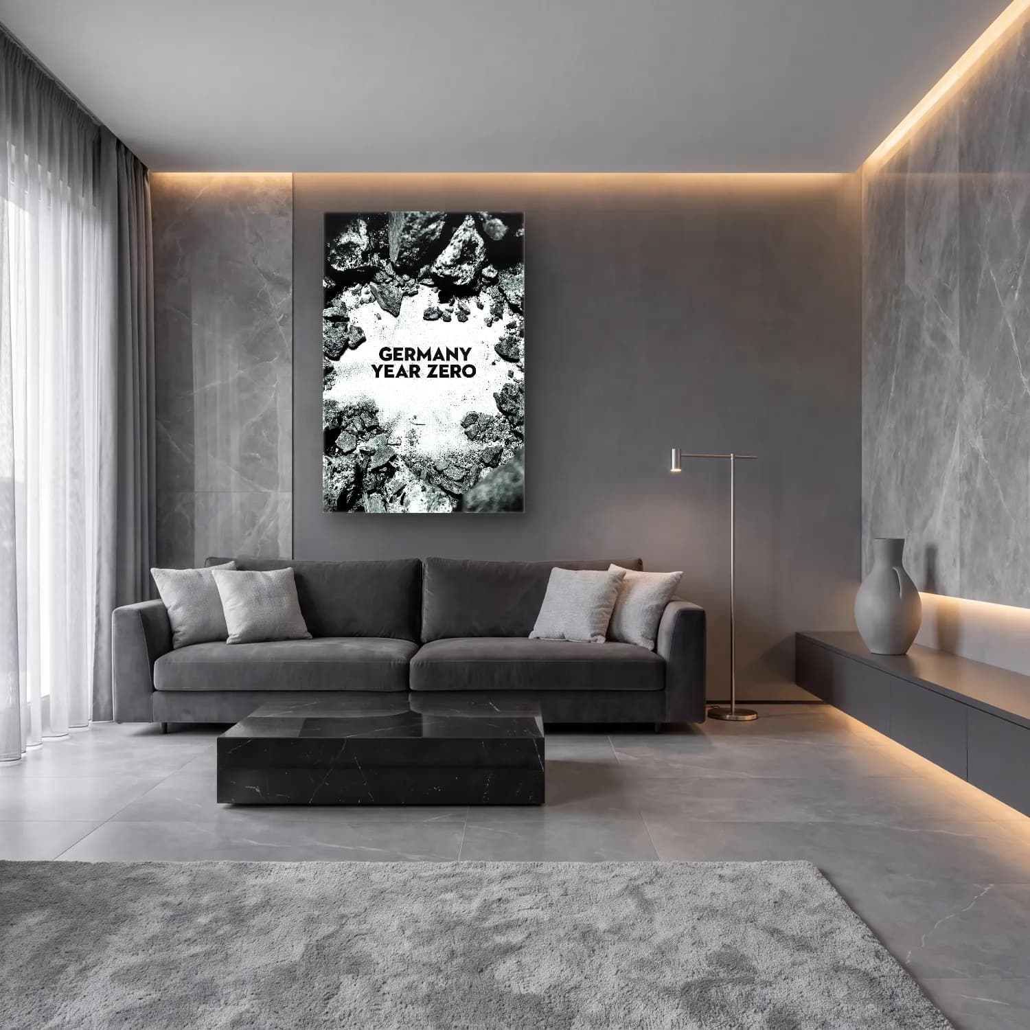 Bauhaus Yazılı Tasarım No. 32 cam tablo — lüks salon duvarında