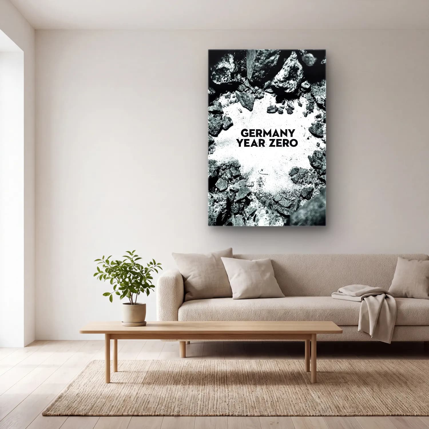 Bauhaus Yazılı Tasarım No. 32 cam tablo — açık renk salonda
