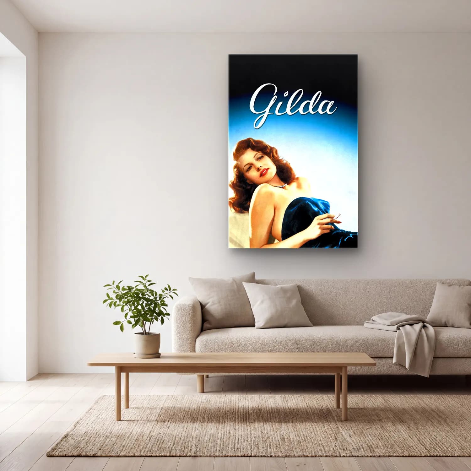 Vintage Poster Elbiseli Kadın No. 43 cam tablo — açık renk salonda