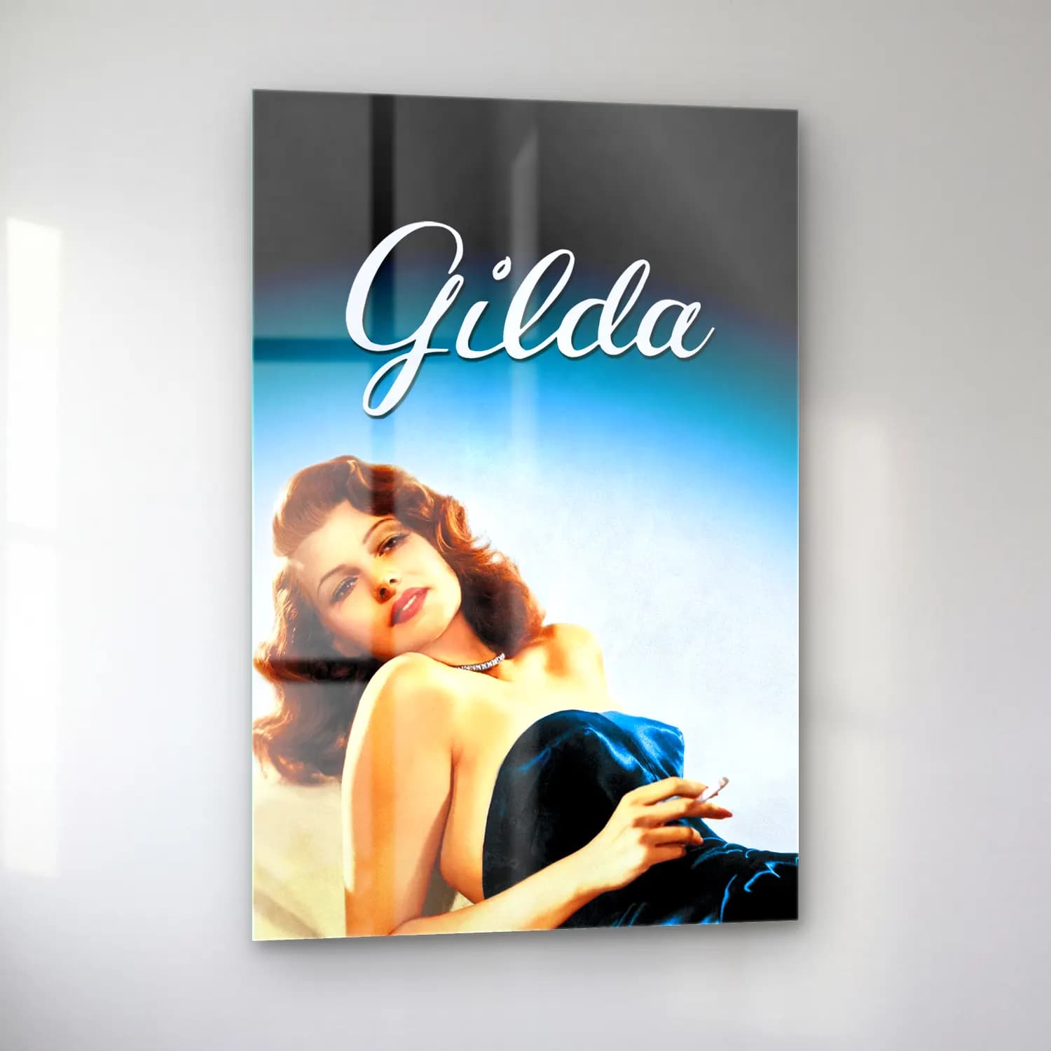 Vintage Poster Elbiseli Kadın No. 43 cam tablo — sol açıdan görünüm
