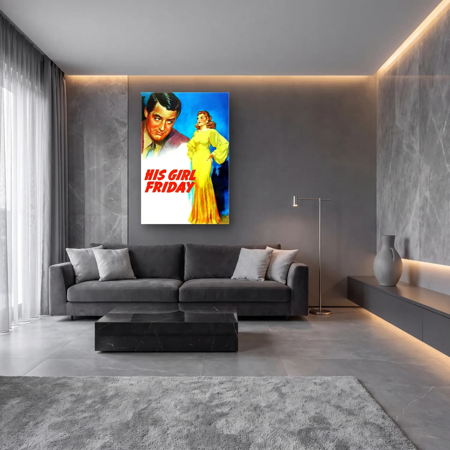 Vintage Poster Elbiseli Kadın No. 44 cam tablo — lüks salon duvarında