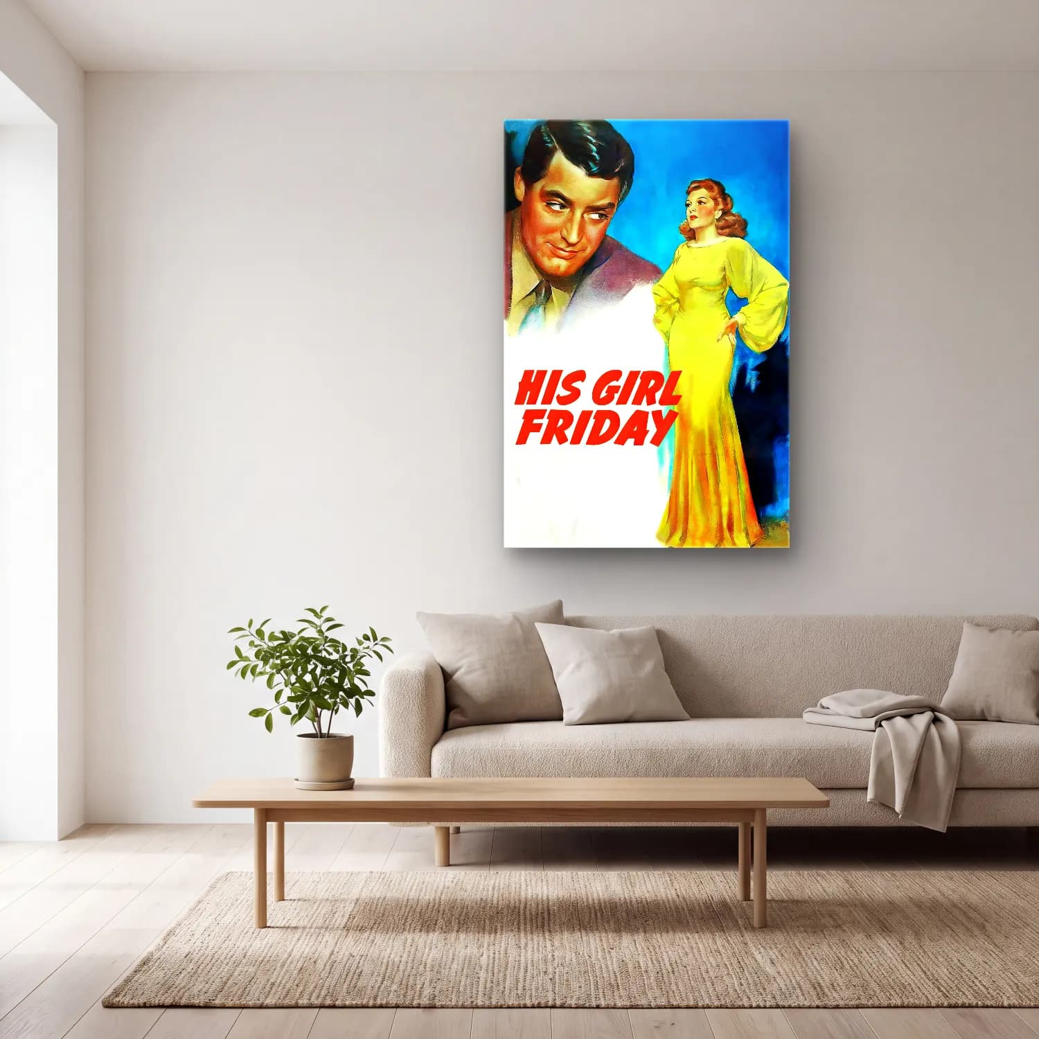Vintage Poster Elbiseli Kadın No. 44 cam tablo — açık renk salonda