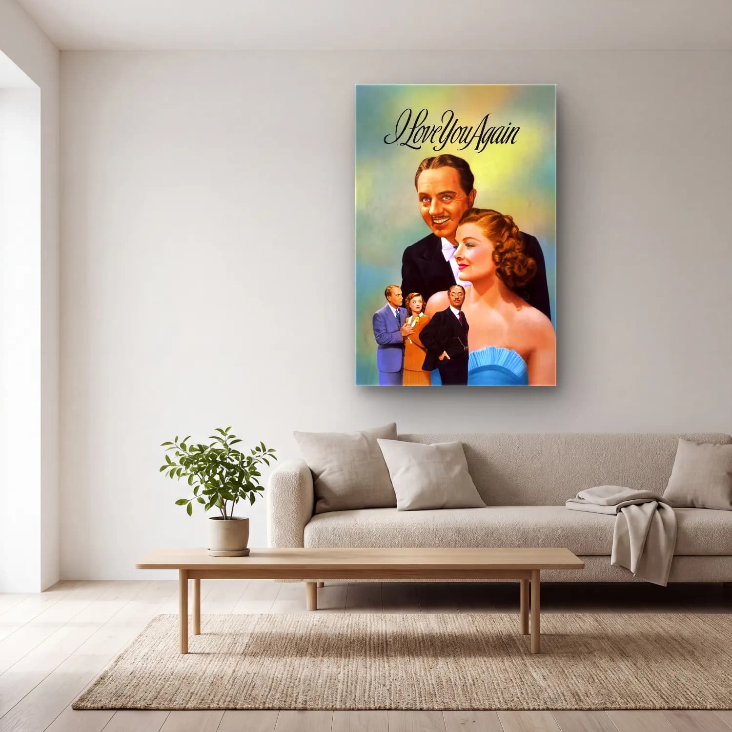 Vintage Poster Aşıklar No. 41 cam tablo — açık renk salonda