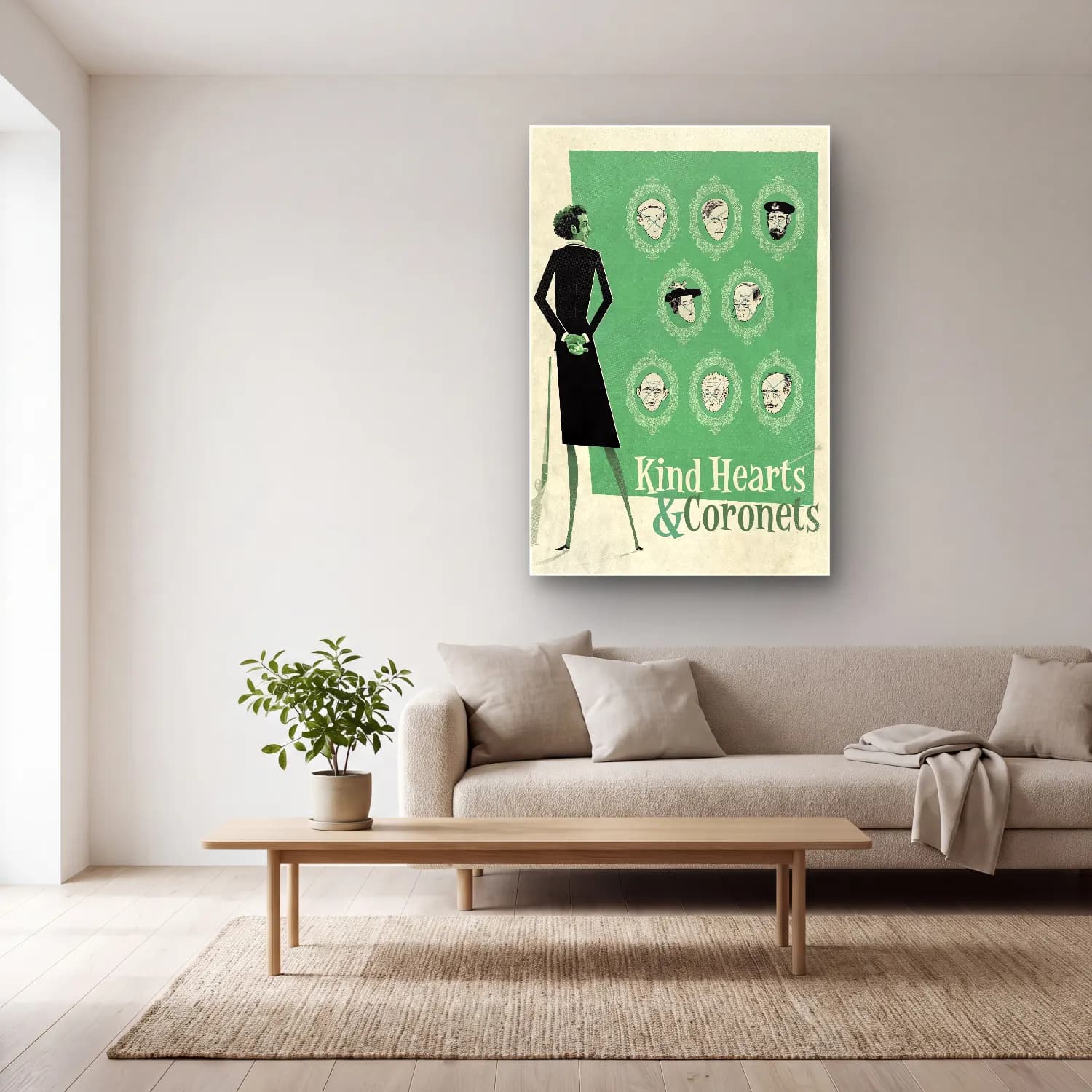 Vintage Poster Şapkalı Kadın No. 20 cam tablo — açık renk salonda