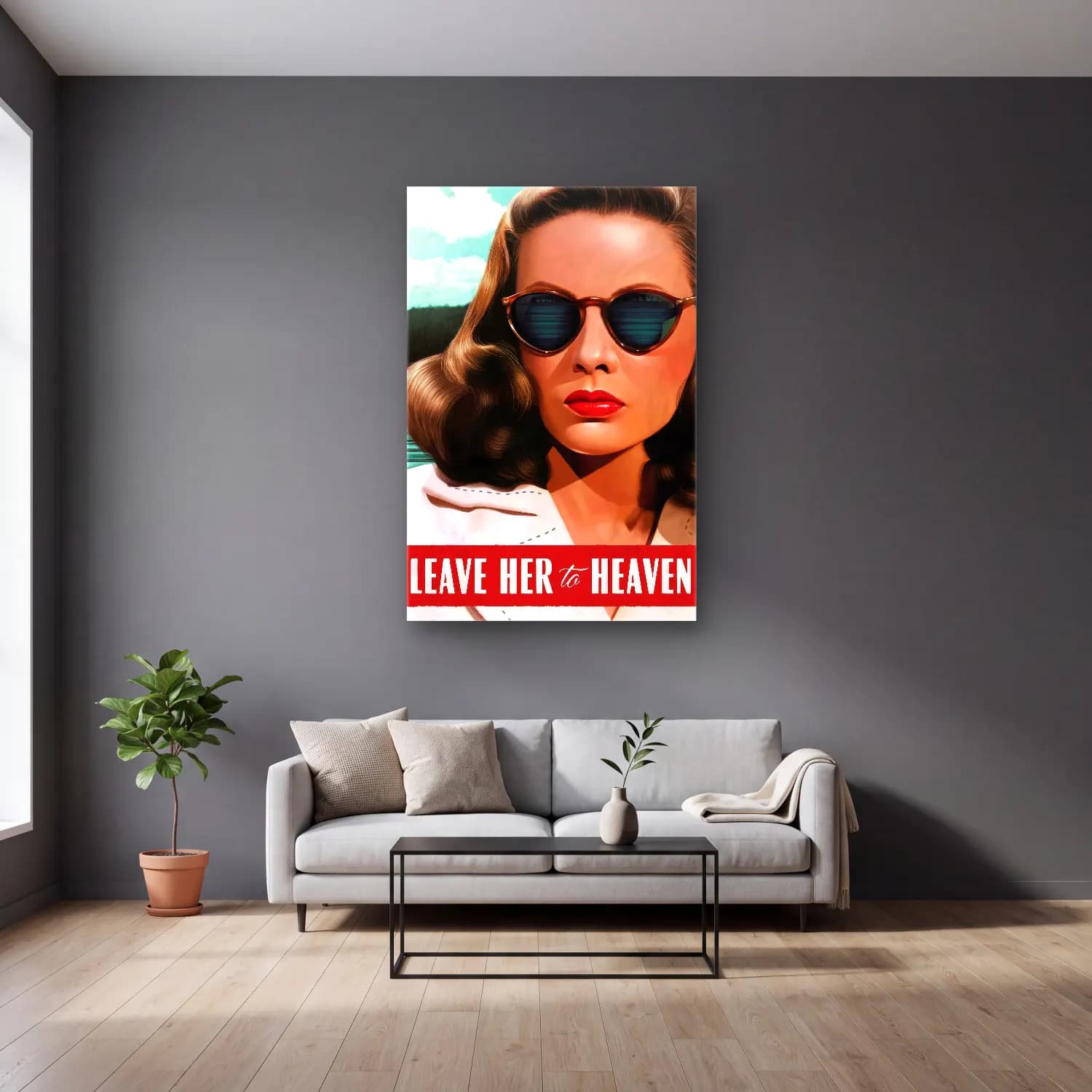 Pop Art Moda İllüstrasyonu No. 38 cam tablo — gri duvarlı salonda