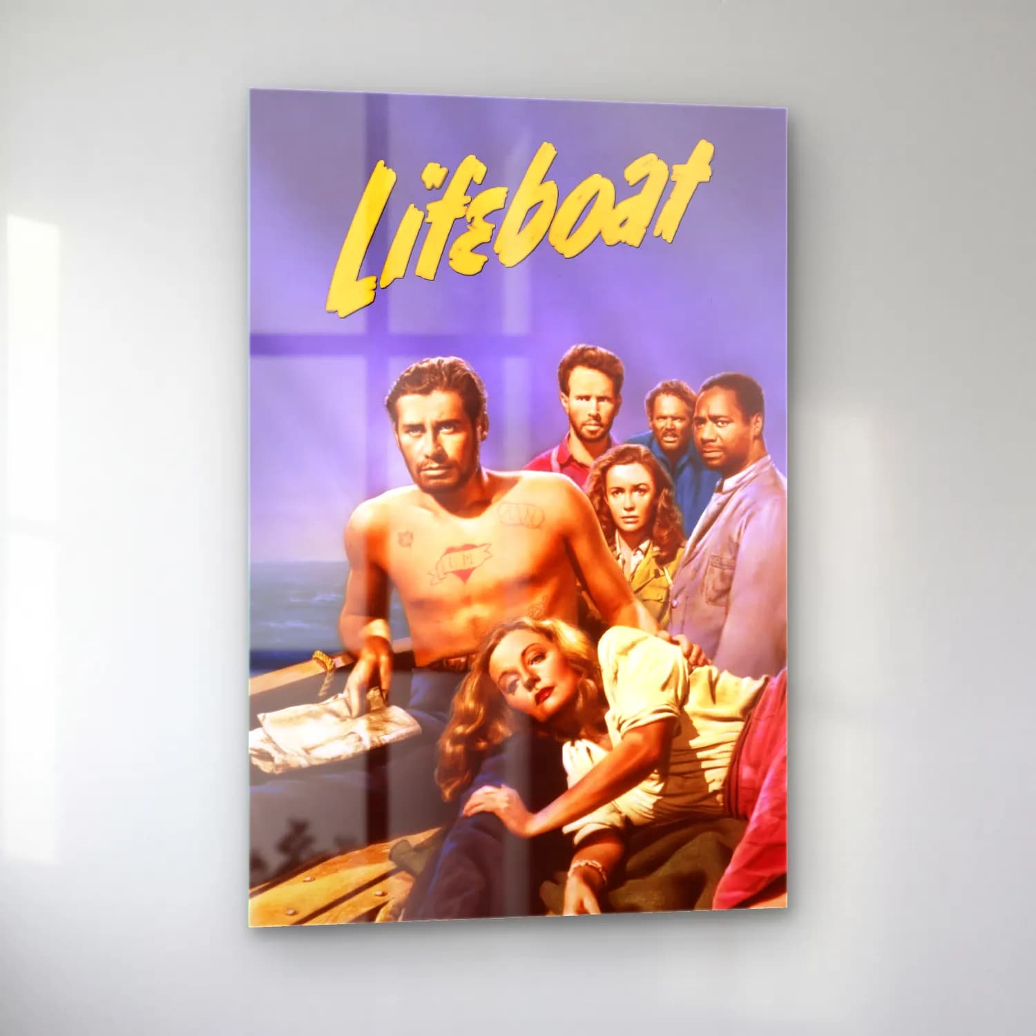 Vintage Poster Sahilde İnsanlar No. 7 cam tablo — sol açıdan görünüm