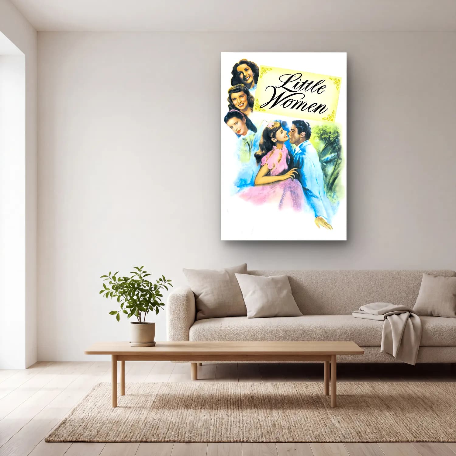 Vintage Poster Elbiseli Kadın No. 45 cam tablo — açık renk salonda