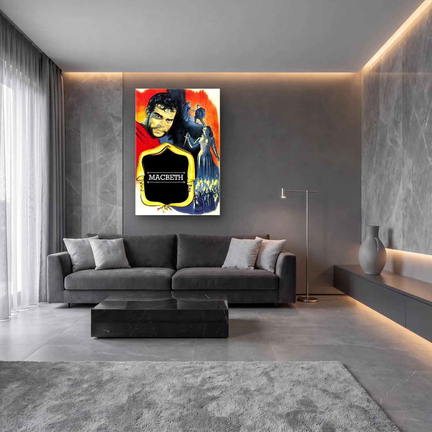 Vintage Poster Şövalye – Kırmızı Tonlar cam tablo — lüks salon duvarında