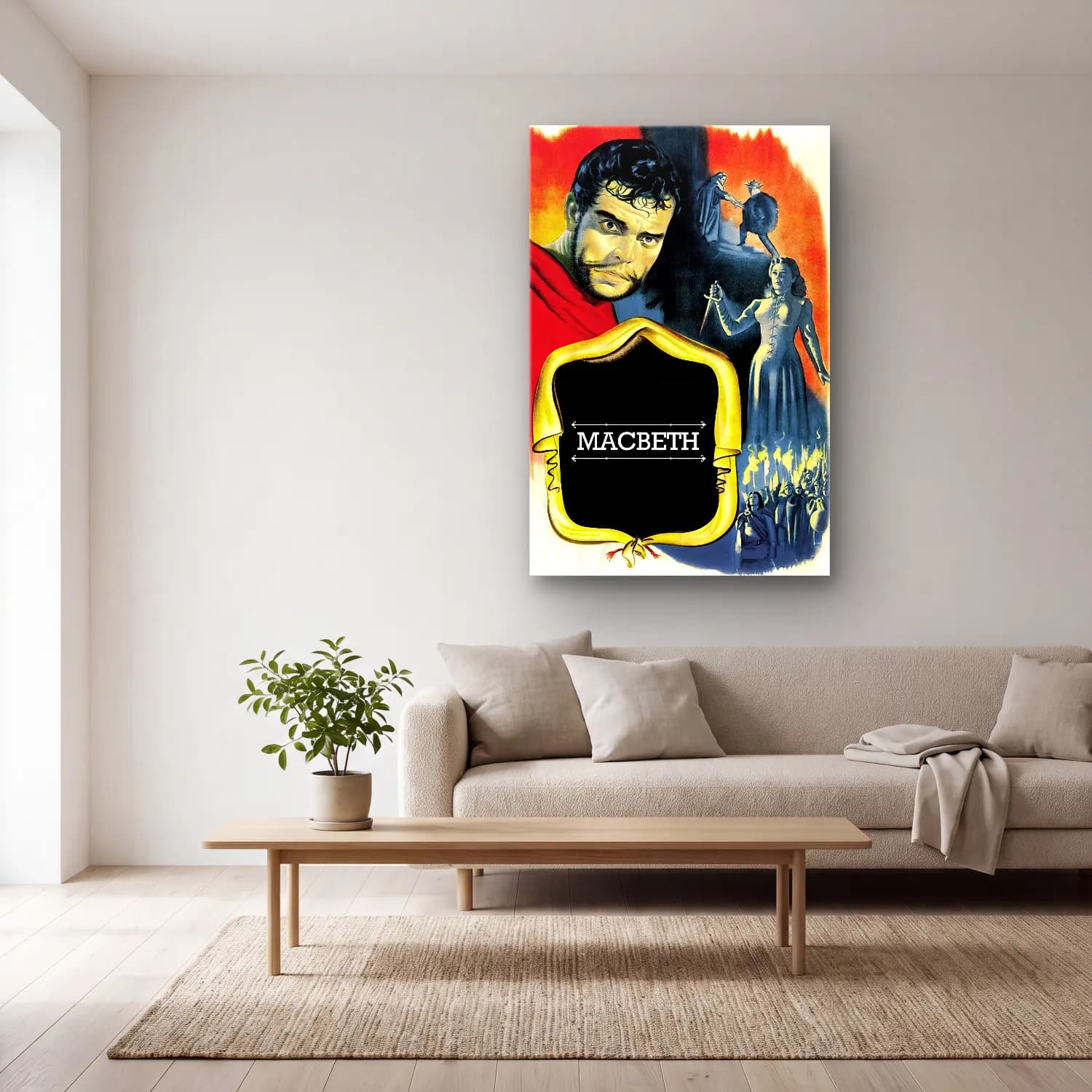 Vintage Poster Şövalye – Kırmızı Tonlar cam tablo — açık renk salonda