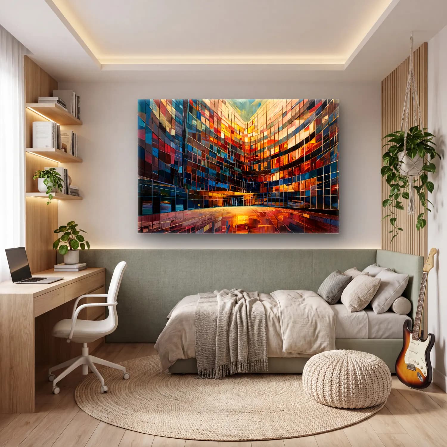 Modern Soyut Gece Şehir cam tablo — genç odasında