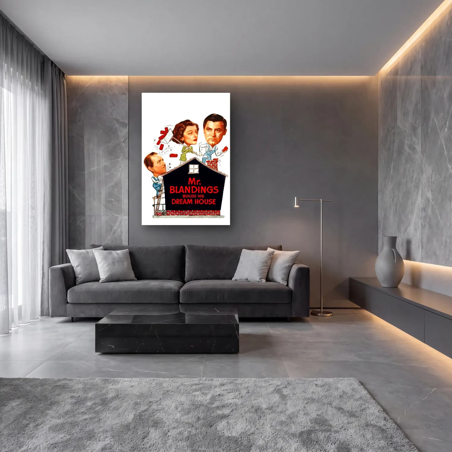 Vintage Poster Kır Evi – Turuncu Tonlar cam tablo — lüks salon duvarında