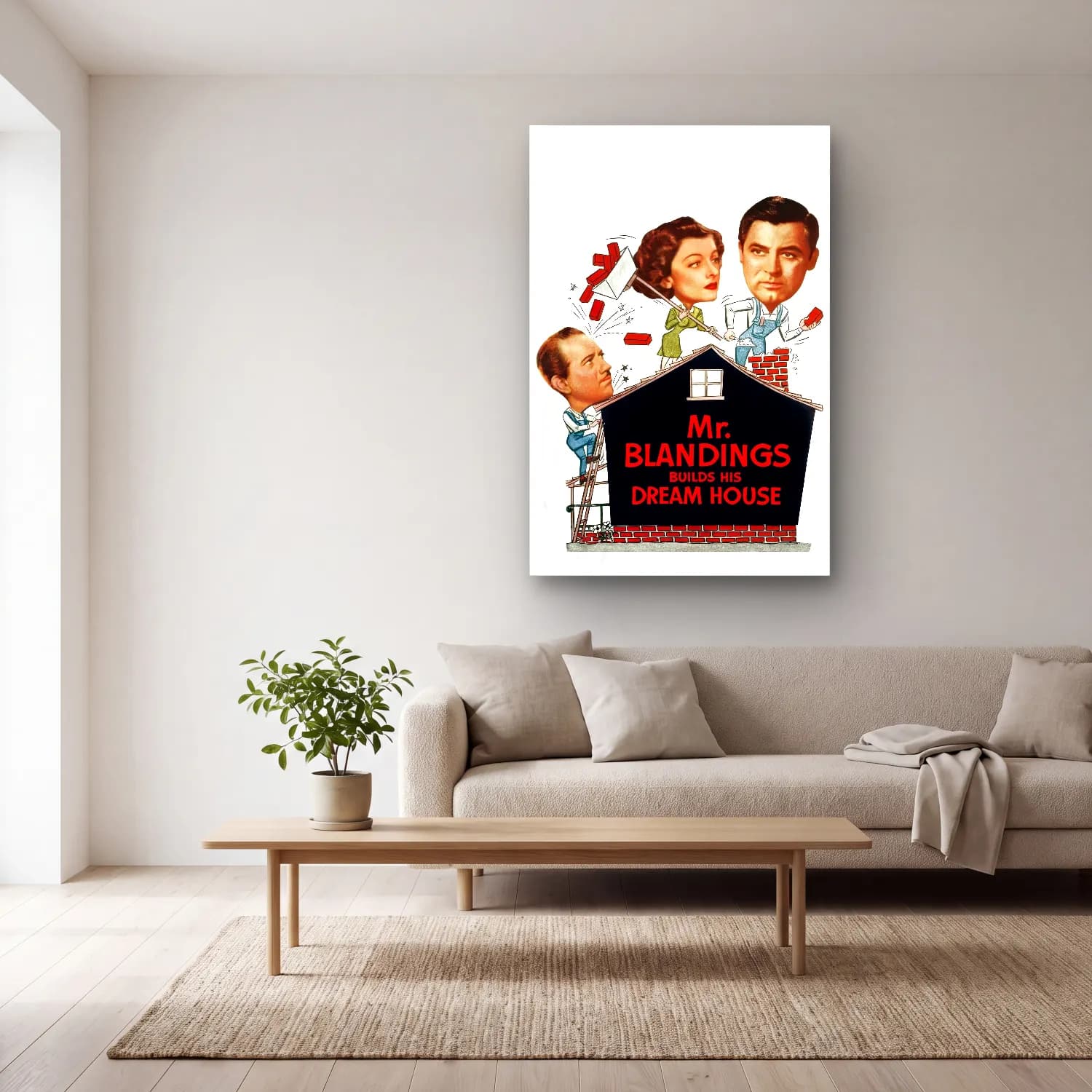 Vintage Poster Kır Evi – Turuncu Tonlar cam tablo — açık renk salonda
