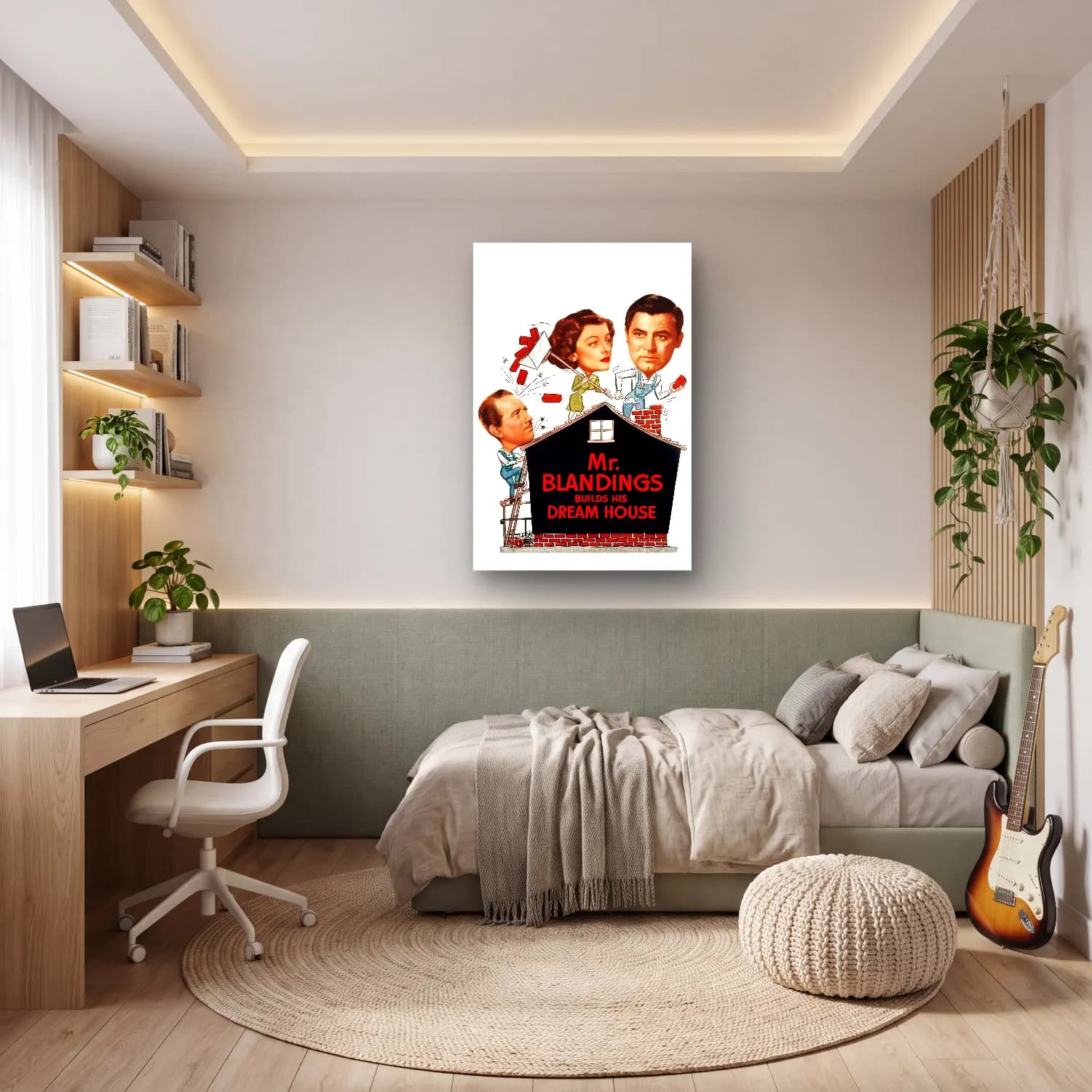 Vintage Poster Kır Evi – Turuncu Tonlar cam tablo — genç odasında