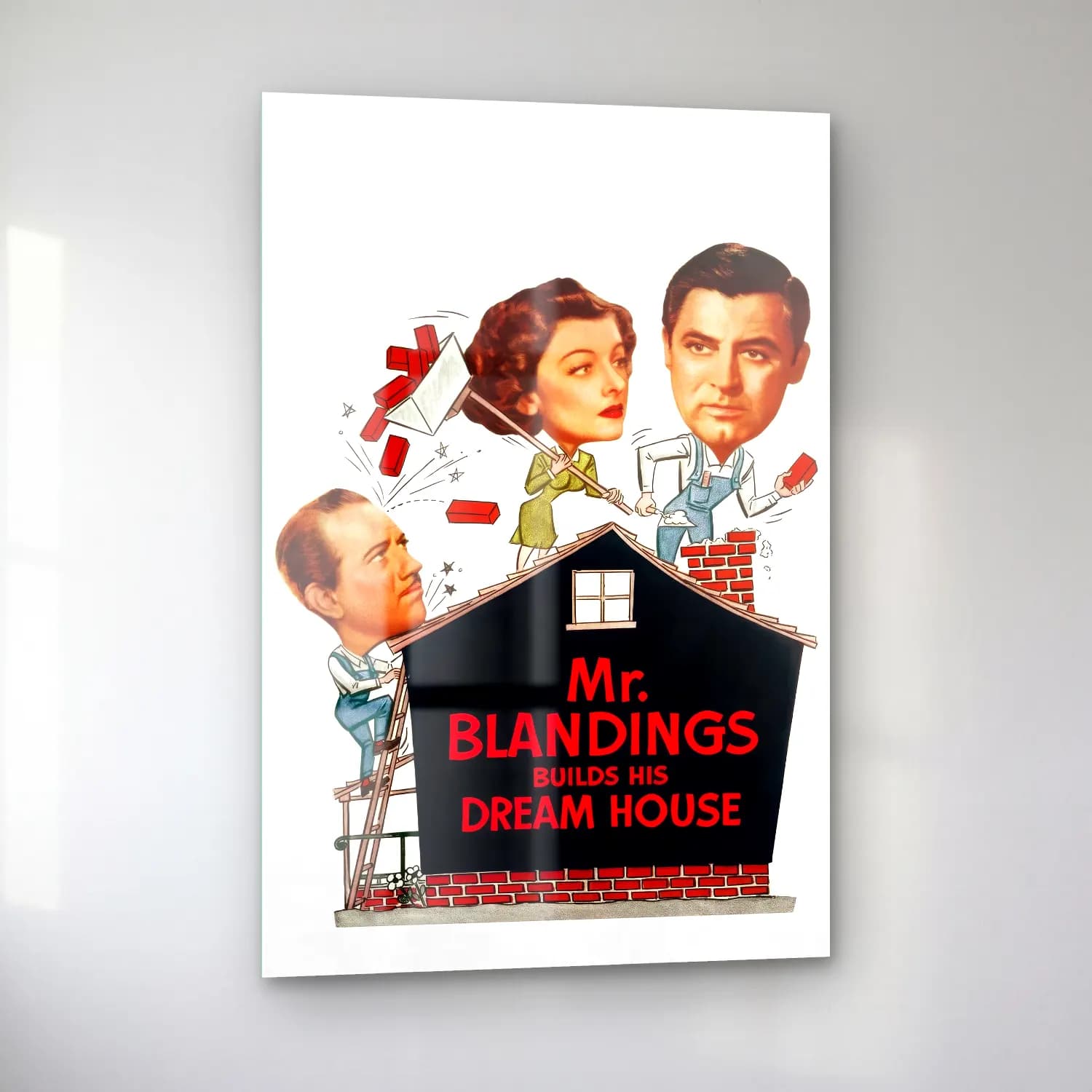 Vintage Poster Kır Evi – Turuncu Tonlar cam tablo — sol açıdan görünüm