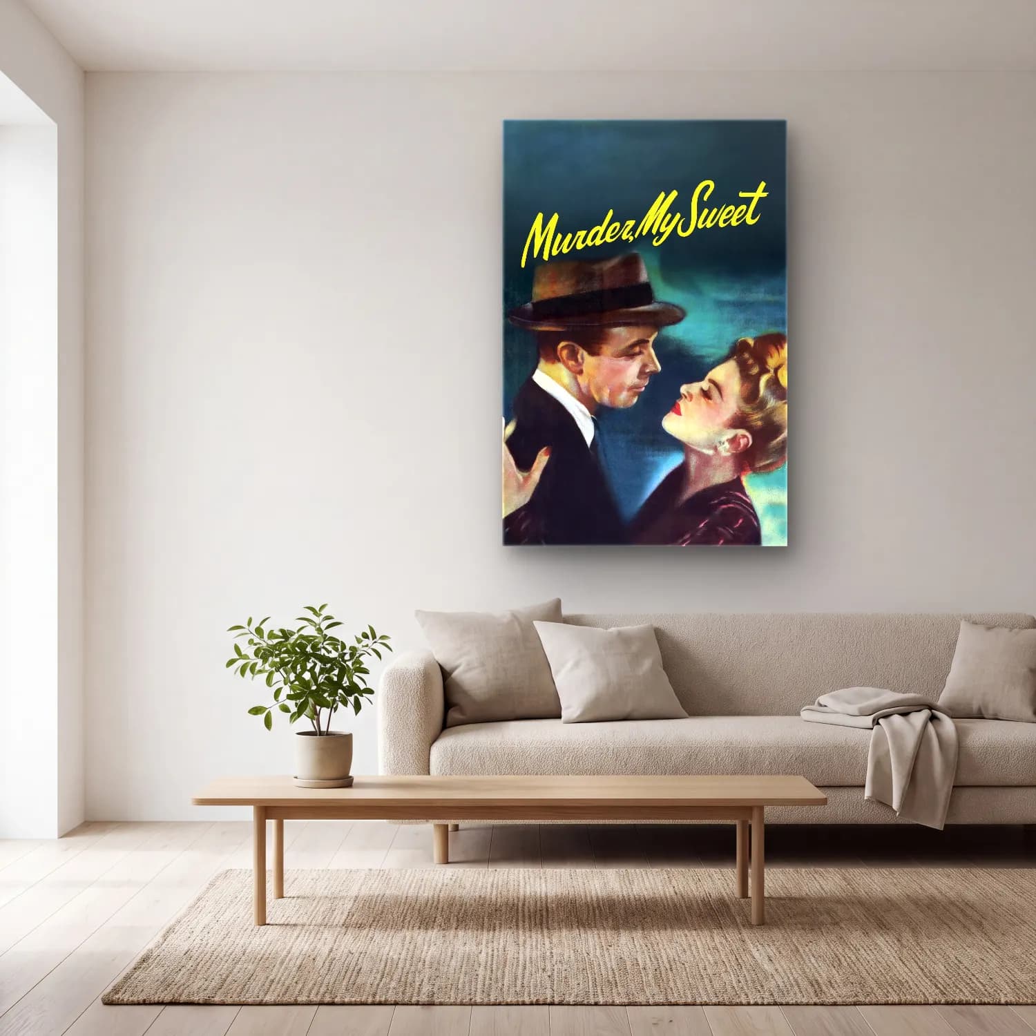 Vintage Poster Aşıklar No. 43 cam tablo — açık renk salonda