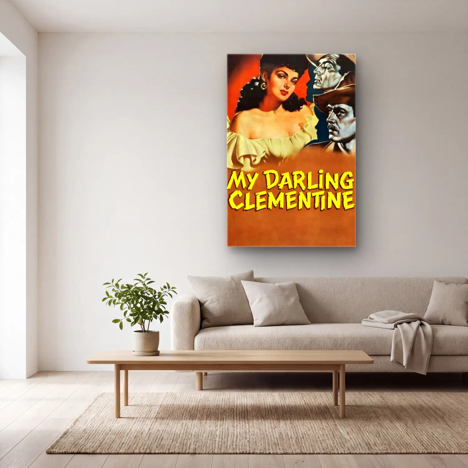 Vintage Poster Şapkalı Kadın No. 23 cam tablo — açık renk salonda