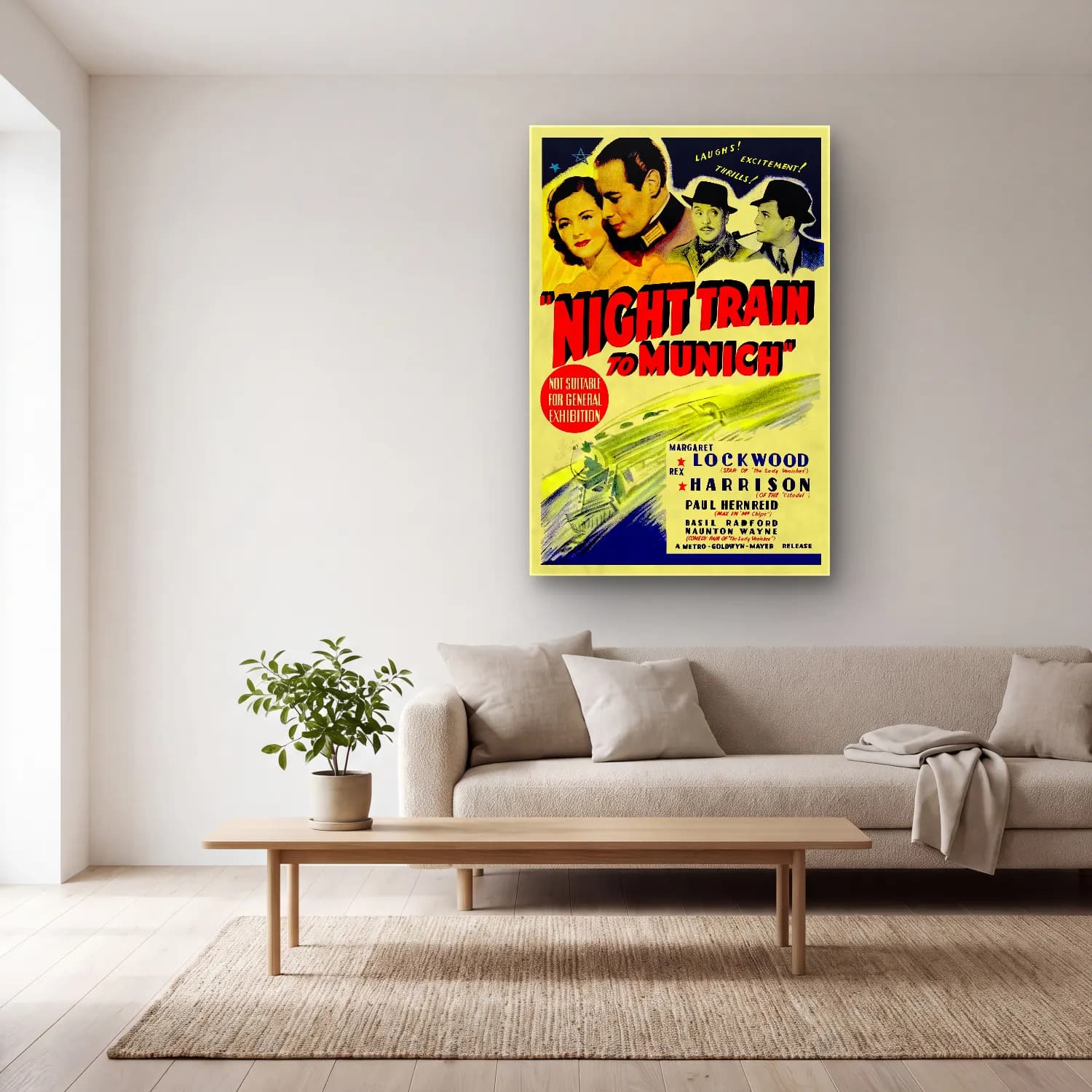 Vintage Poster Tren No. 4 cam tablo — açık renk salonda