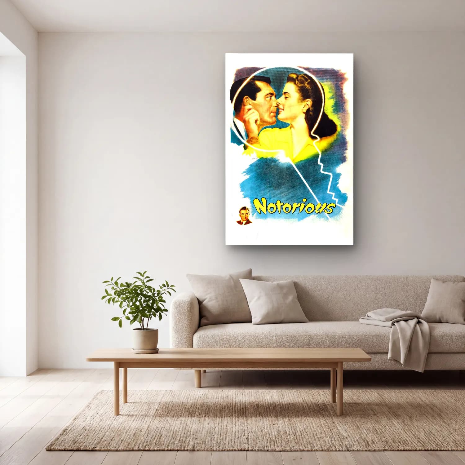 Vintage Poster Aşıklar No. 44 cam tablo — açık renk salonda