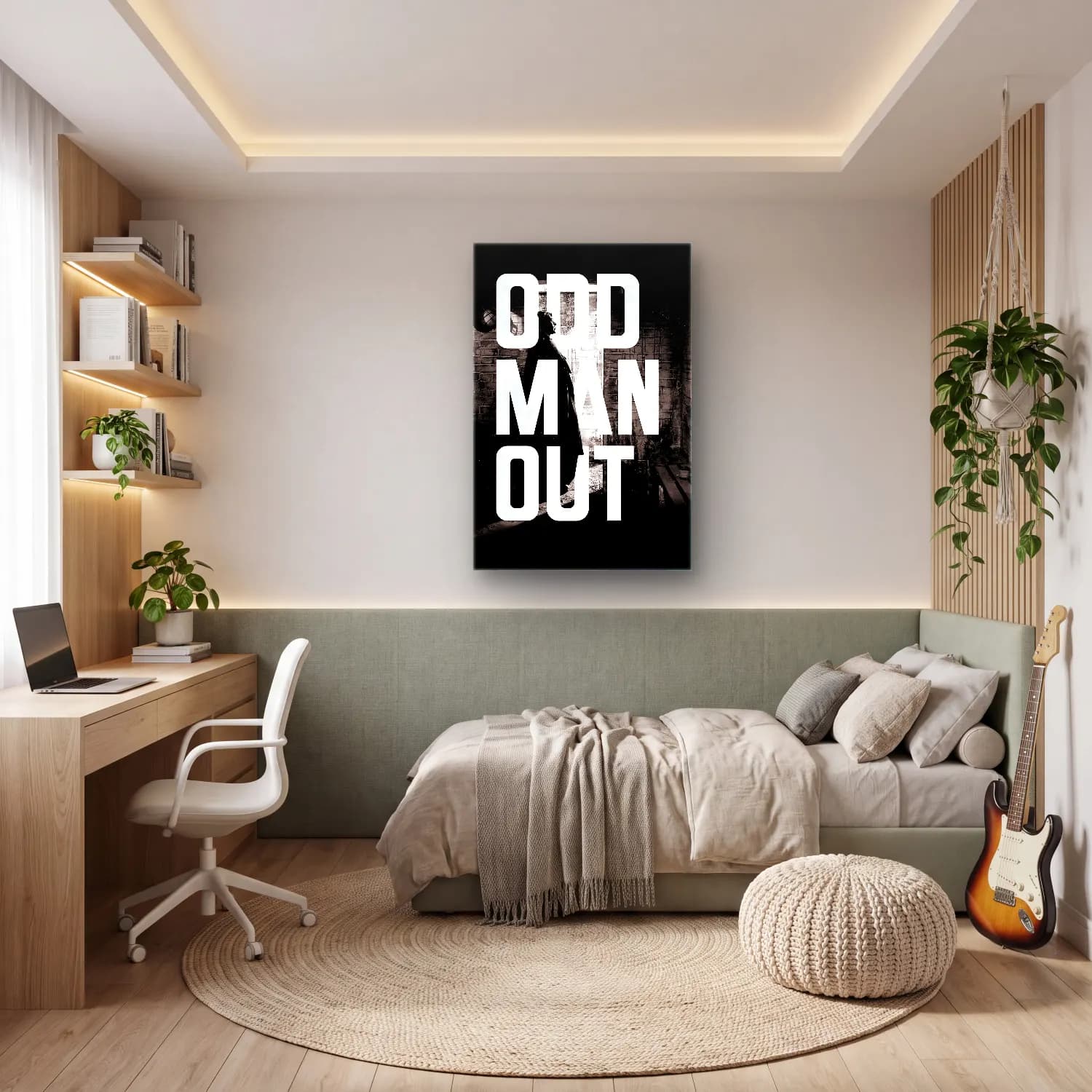 Siyah Beyaz Yazılı Tasarım No. 62 cam tablo — genç odasında