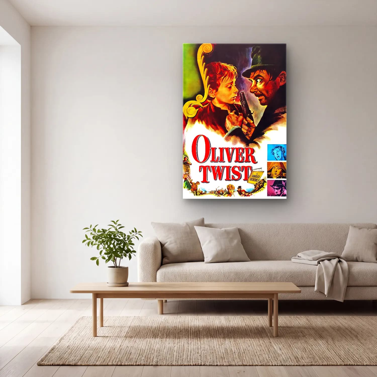 Vintage Poster Zeytin Dalı – Sarı Tonlar cam tablo — açık renk salonda