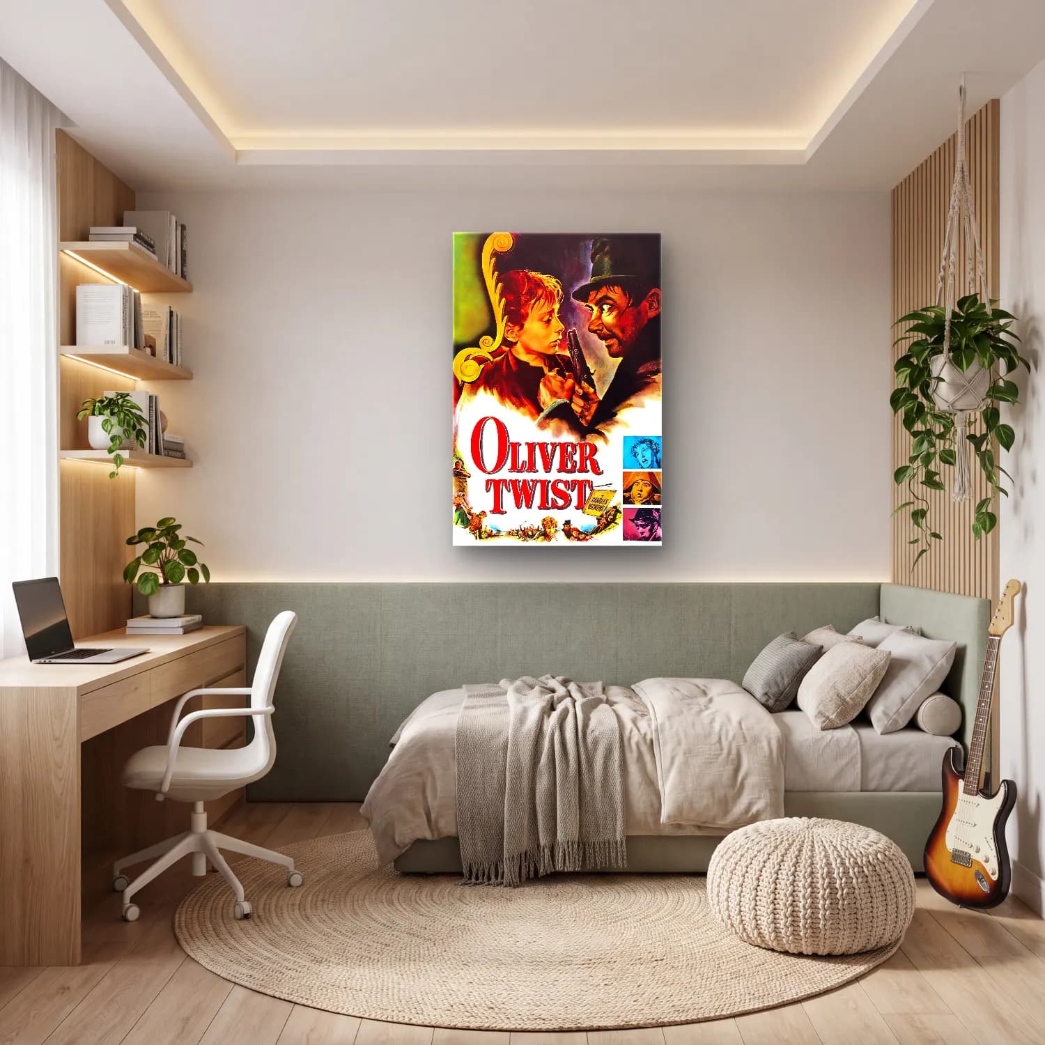 Vintage Poster Zeytin Dalı – Sarı Tonlar cam tablo — genç odasında