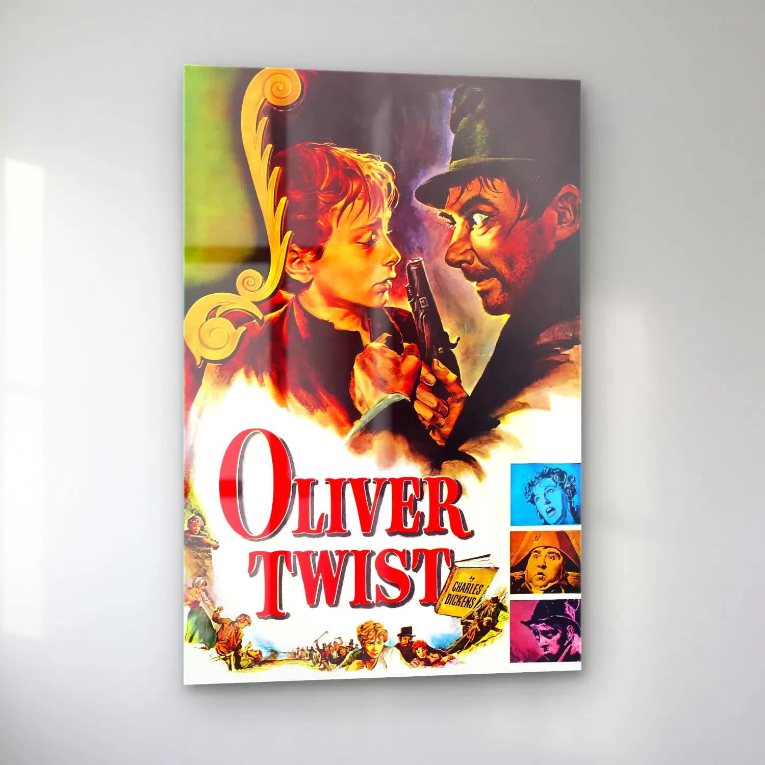 Vintage Poster Zeytin Dalı – Sarı Tonlar cam tablo — sol açıdan görünüm