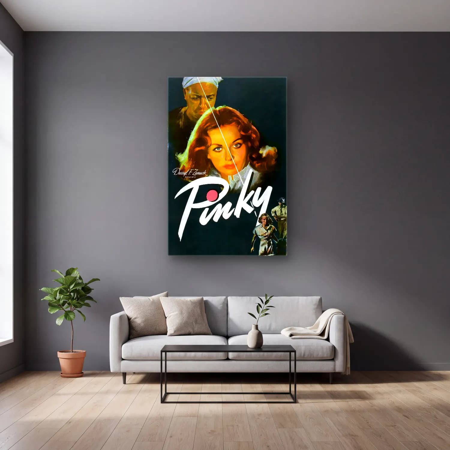 Vintage Poster Kadın Portresi No. 36 cam tablo — gri duvarlı salonda