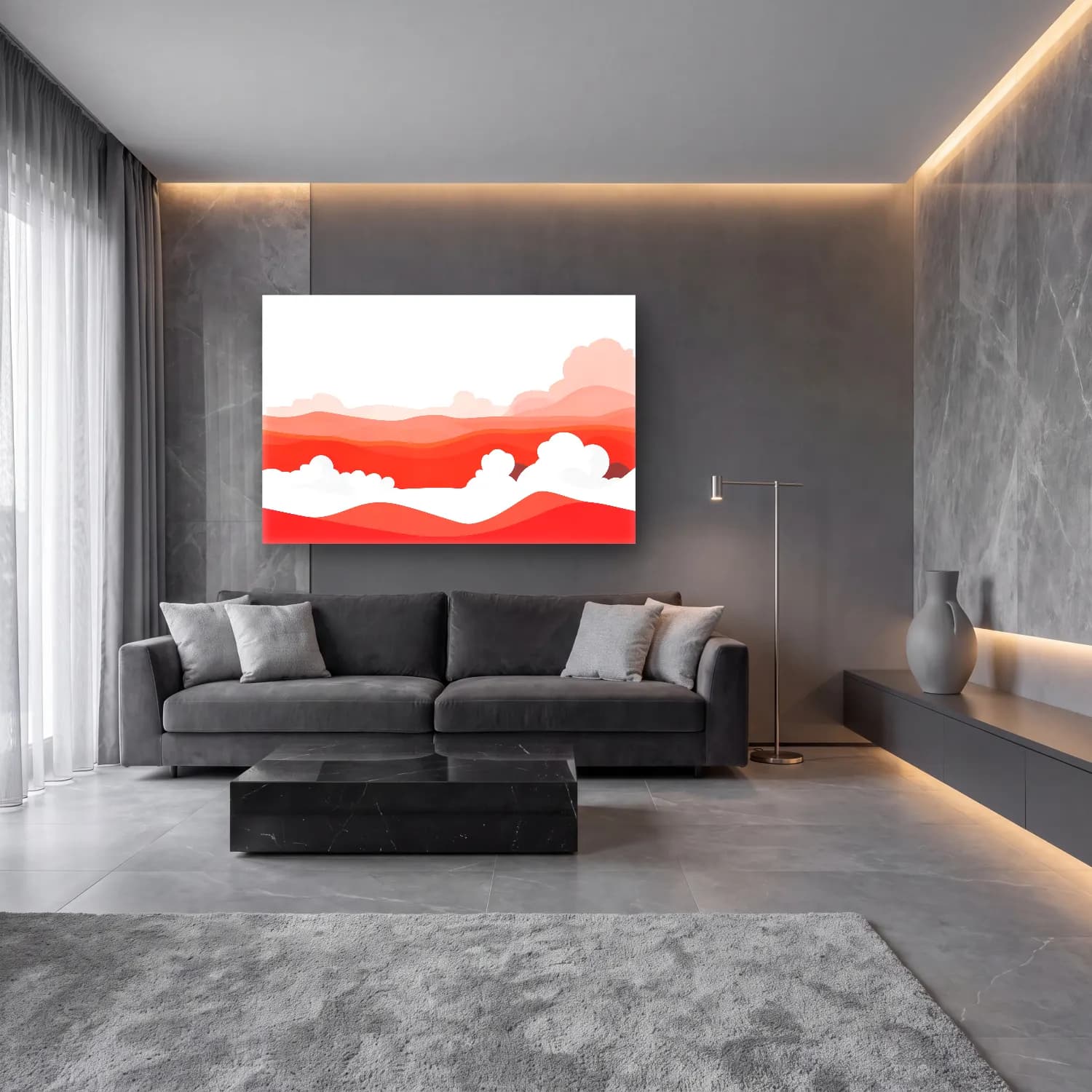 Simple Drawing – Indian Red No. 14 cam tablo — lüks salon duvarında