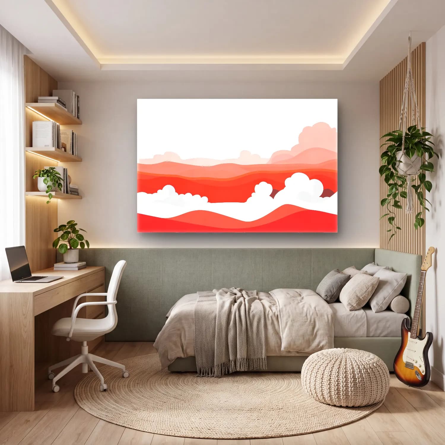 Simple Drawing – Indian Red No. 14 cam tablo — genç odasında
