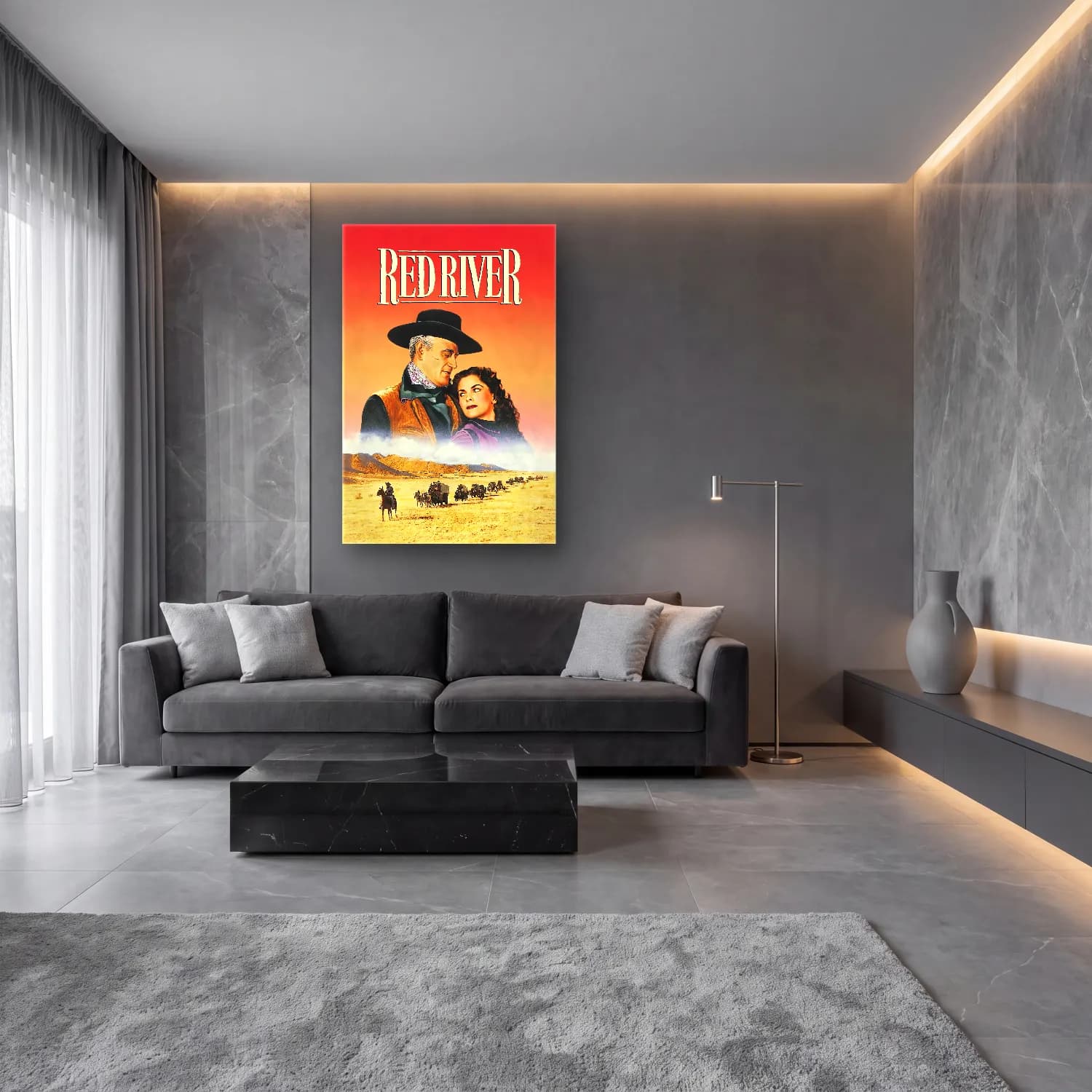 Vintage Poster Kırda Nehir cam tablo — lüks salon duvarında