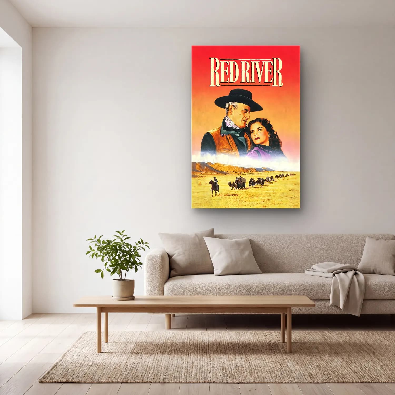 Vintage Poster Kırda Nehir cam tablo — açık renk salonda