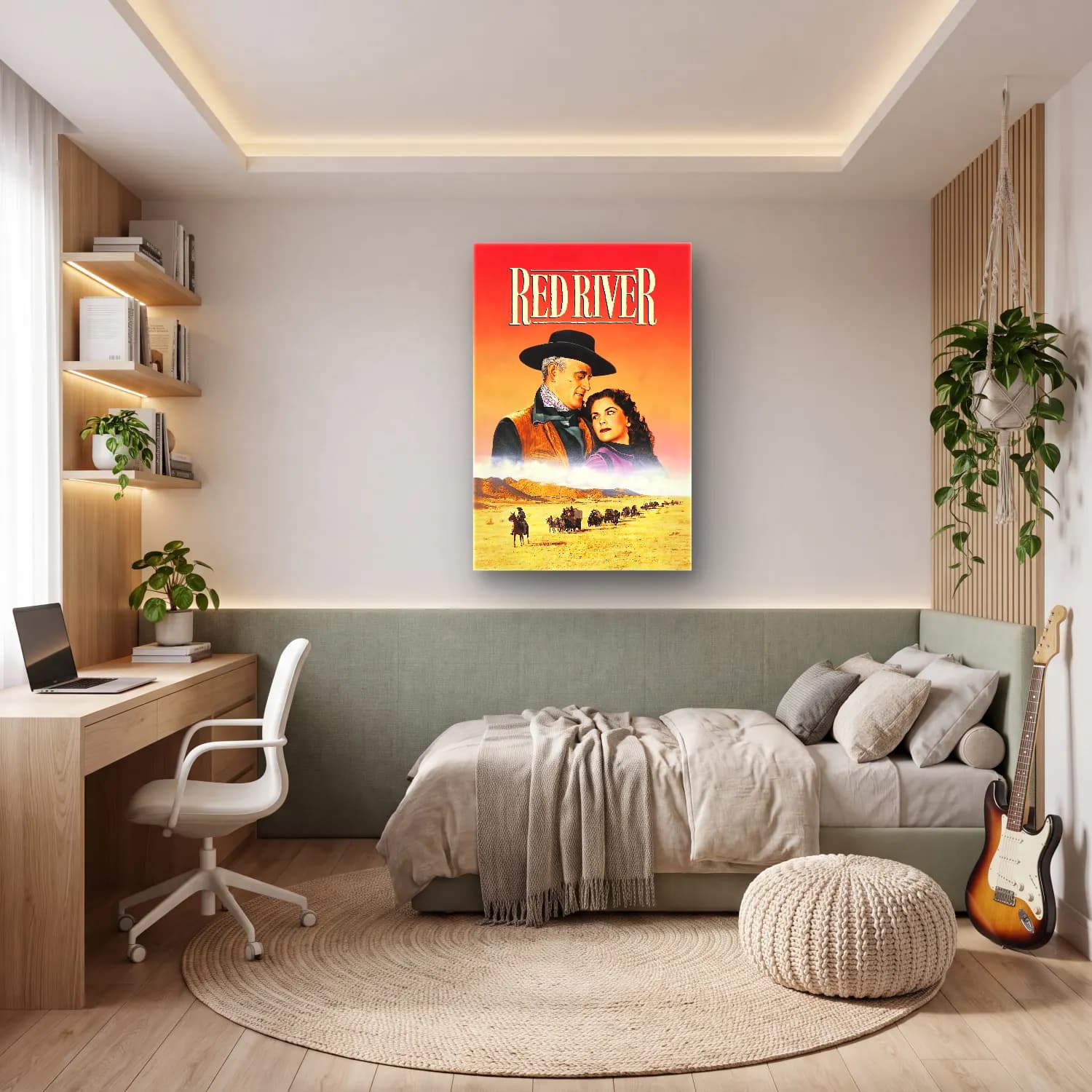 Vintage Poster Kırda Nehir cam tablo — genç odasında