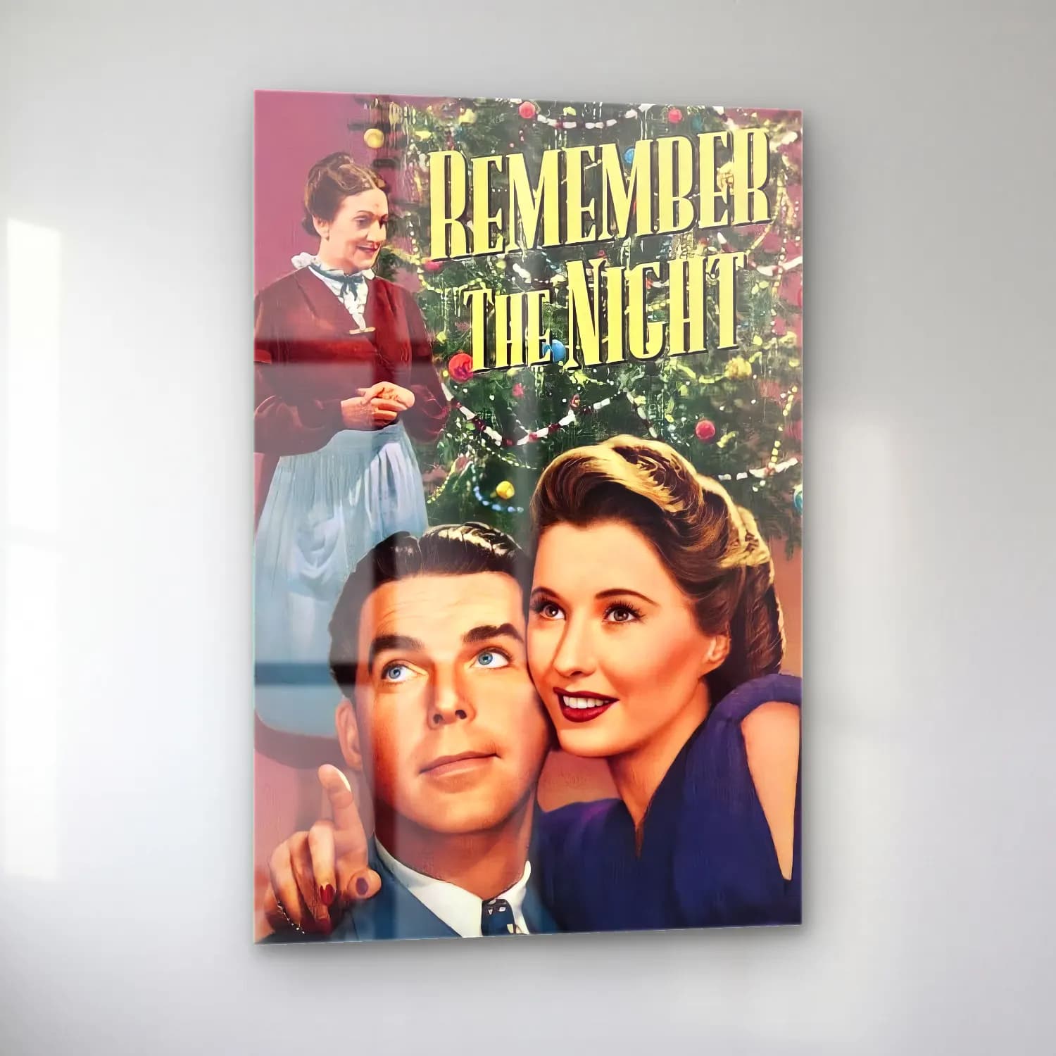 Vintage Poster Yılbaşı Ağacı – Siyah Beyaz Tonlar cam tablo — sol açıdan görünüm