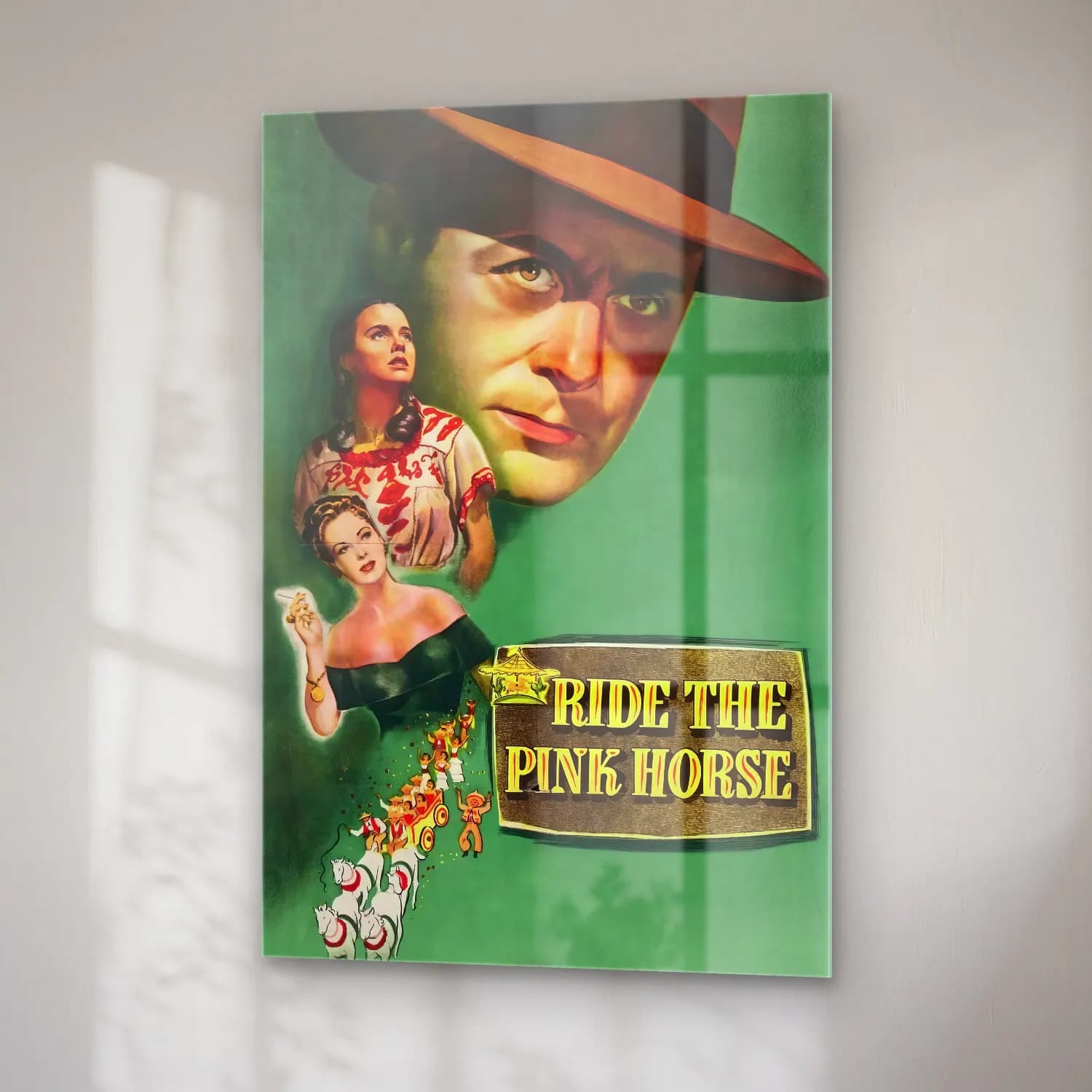 Vintage Poster Atlı No. 8 cam tablo — sağ açıdan görünüm