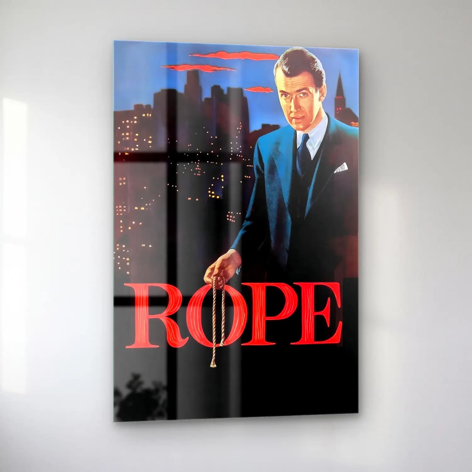 Vintage Poster Erkek Portresi – Mor Tonlar cam tablo — sol açıdan görünüm