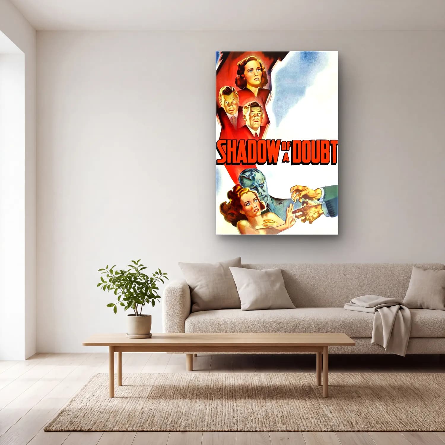 Vintage Poster Yazılı Tasarım No. 77 cam tablo — açık renk salonda