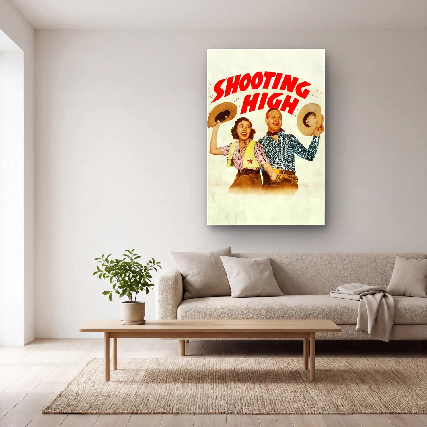 Vintage Poster Kaktüs cam tablo — açık renk salonda