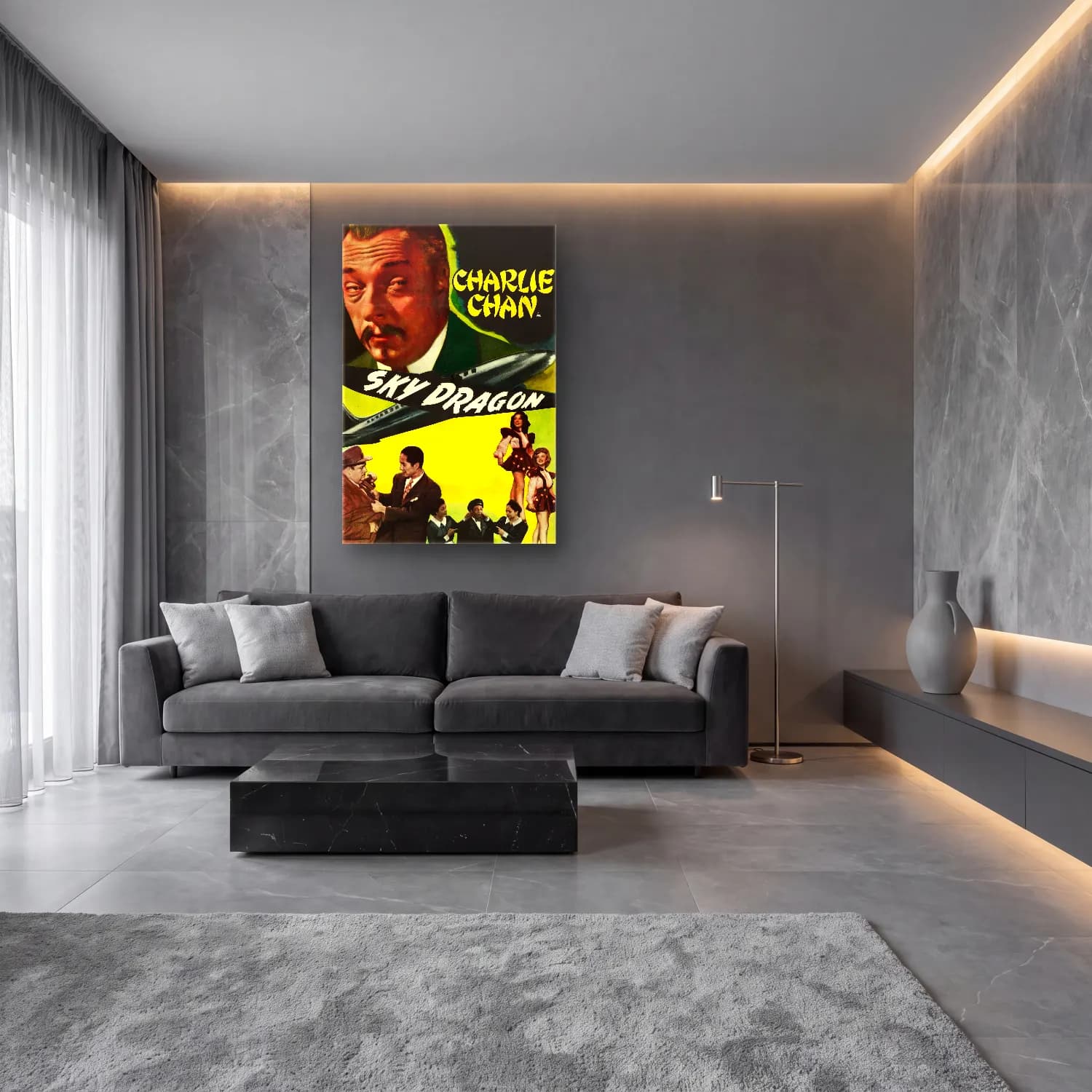 Vintage Poster Uçak No. 4 cam tablo — lüks salon duvarında