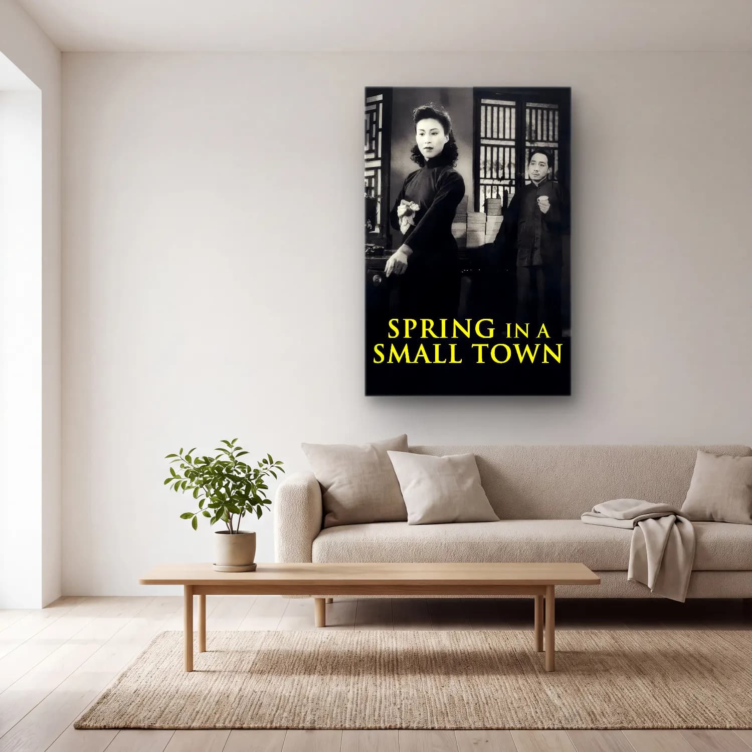 Vintage Poster Köy Sokağı – Siyah Beyaz Tonlar cam tablo — açık renk salonda