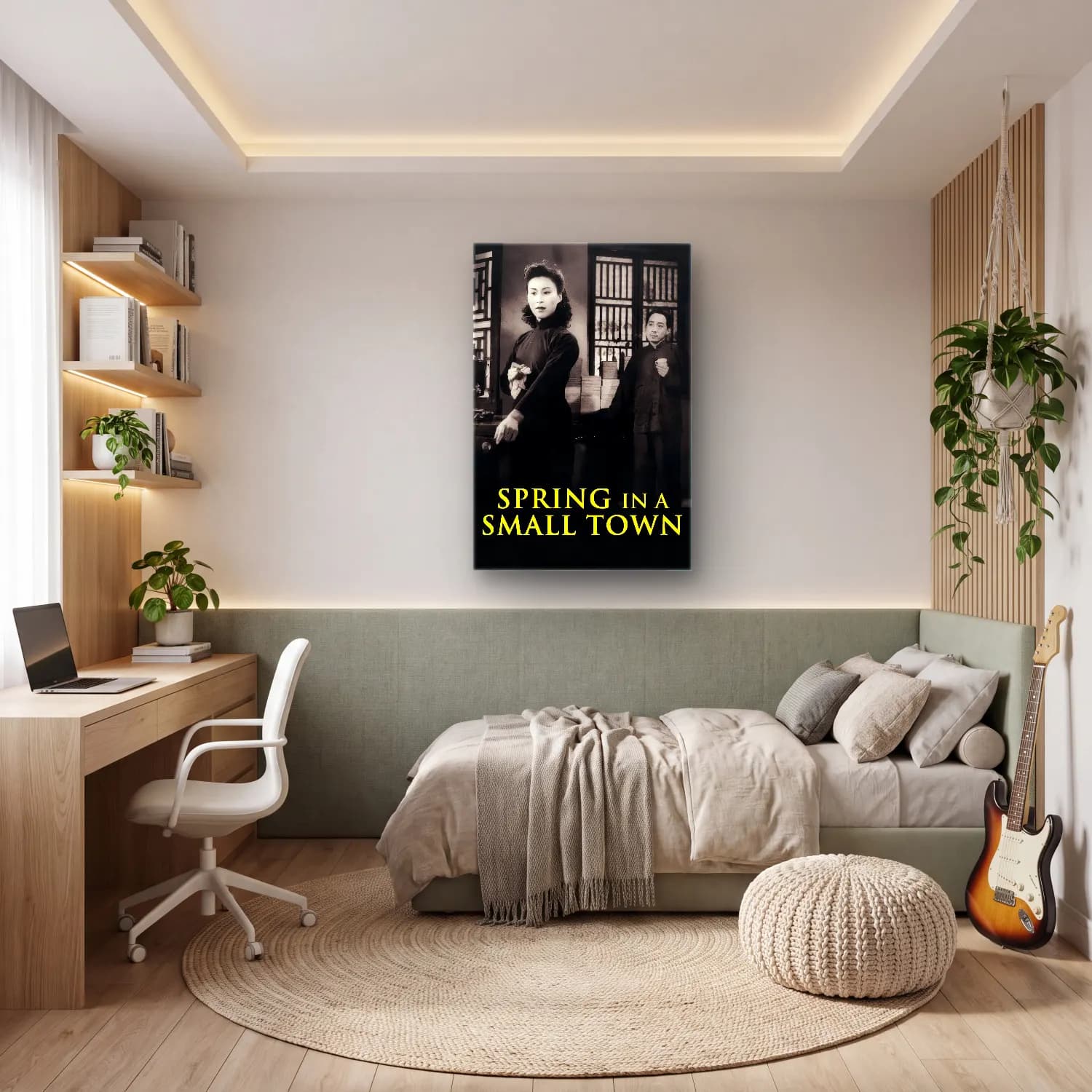 Vintage Poster Köy Sokağı – Siyah Beyaz Tonlar cam tablo — genç odasında