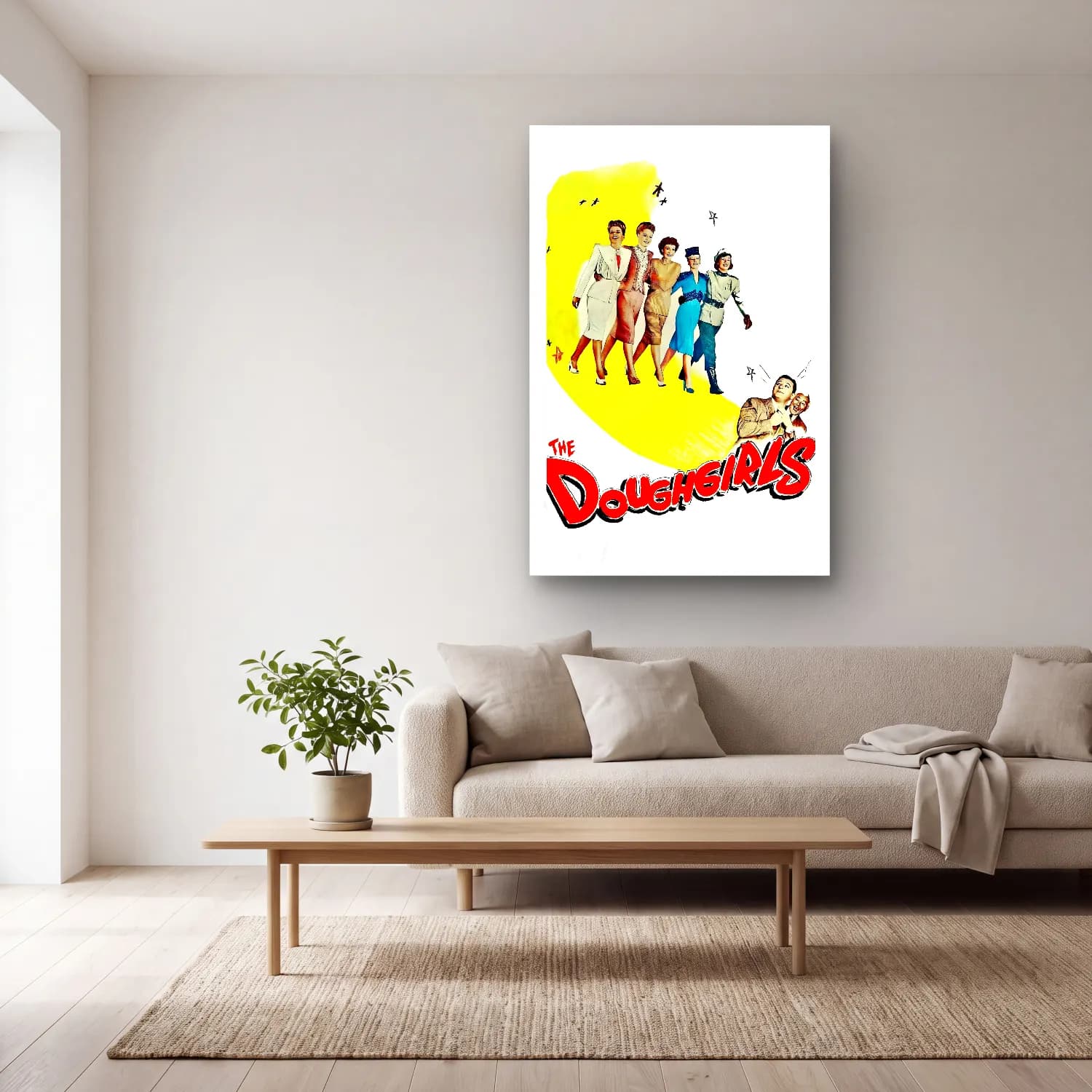 Vintage Poster Elbiseli Kadın No. 49 cam tablo — açık renk salonda