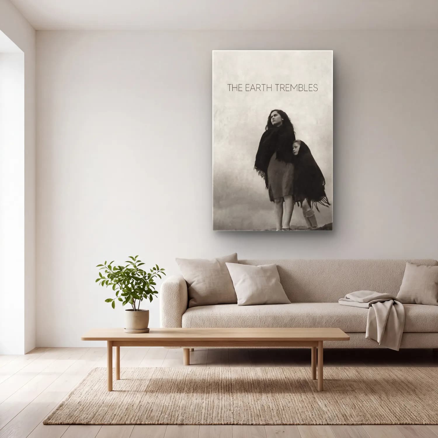 Vintage Poster Anne ve Çocuk – Siyah Beyaz Tonlar cam tablo — açık renk salonda