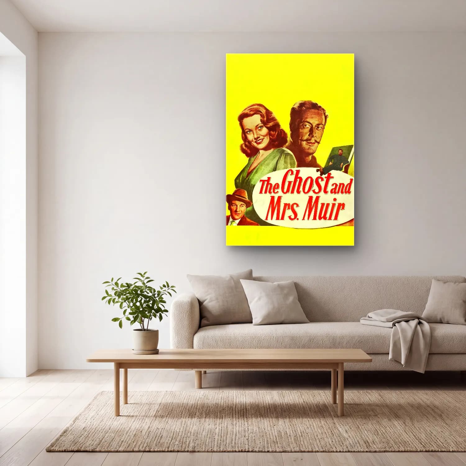 Vintage Poster Elbiseli Kadın No. 50 cam tablo — açık renk salonda