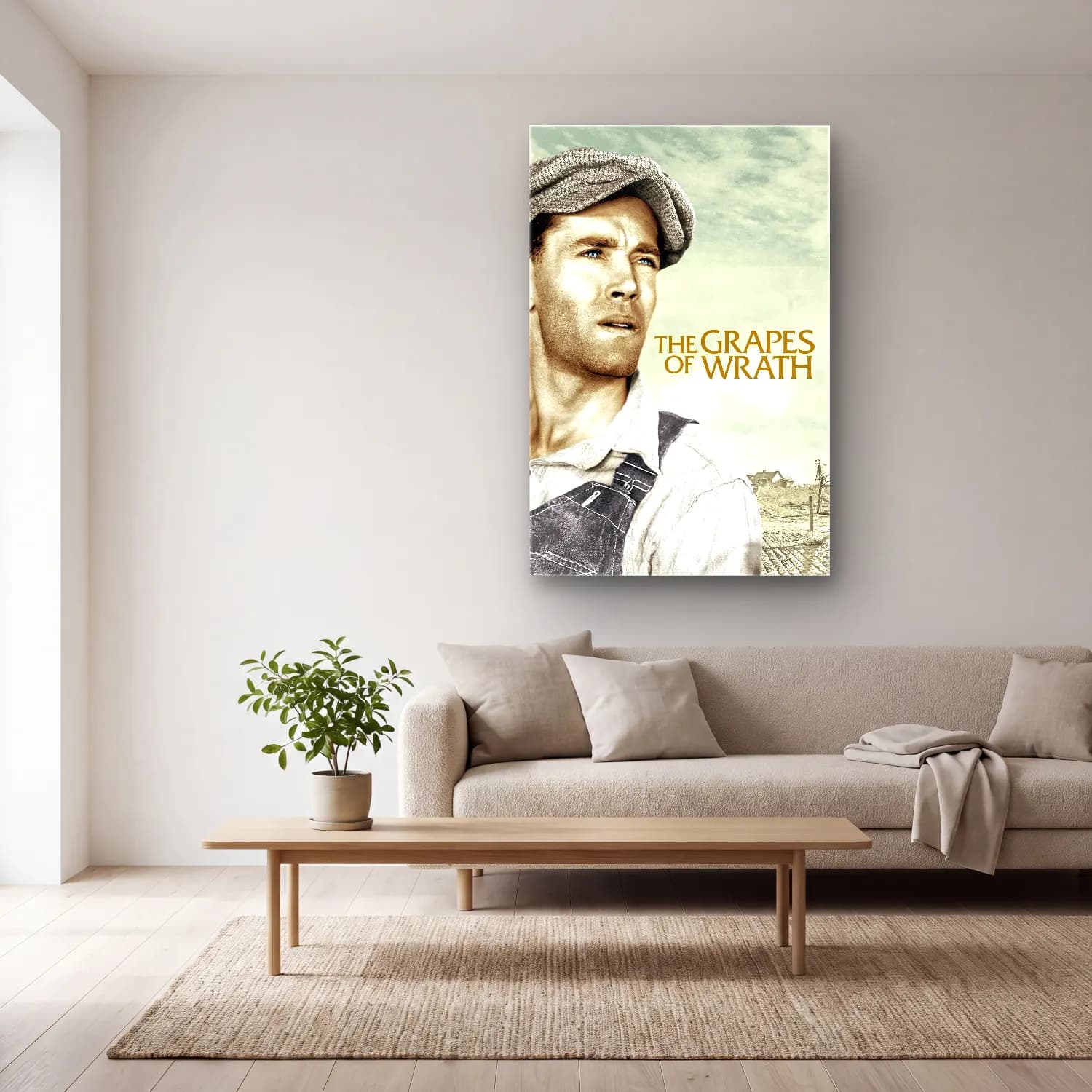 Vintage Poster Üzümler – Mor Tonlar cam tablo — açık renk salonda