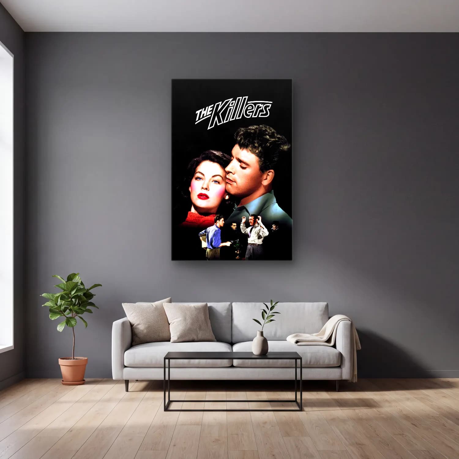 Vintage Poster Dansçılar No. 18 cam tablo — gri duvarlı salonda