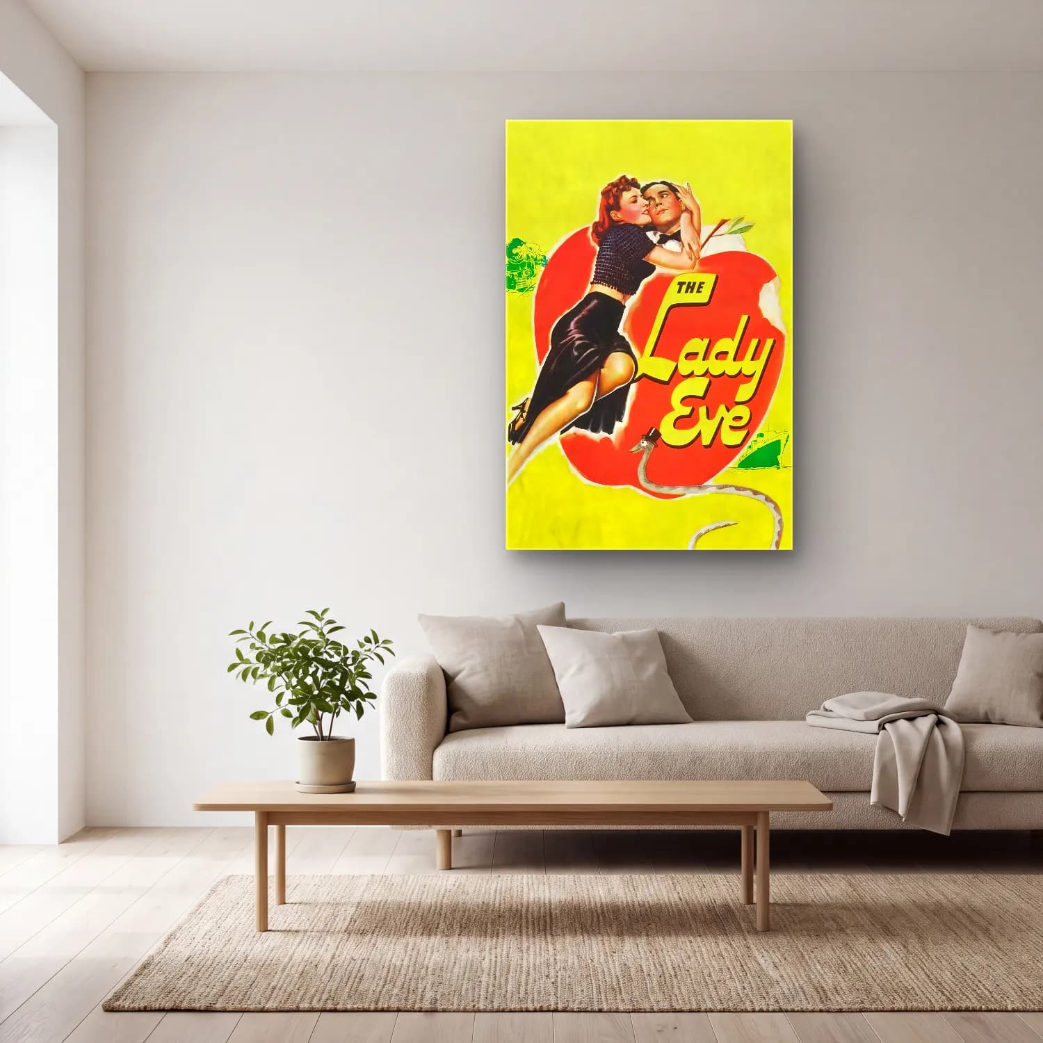 Vintage Poster Elbiseli Kadın No. 51 cam tablo — açık renk salonda