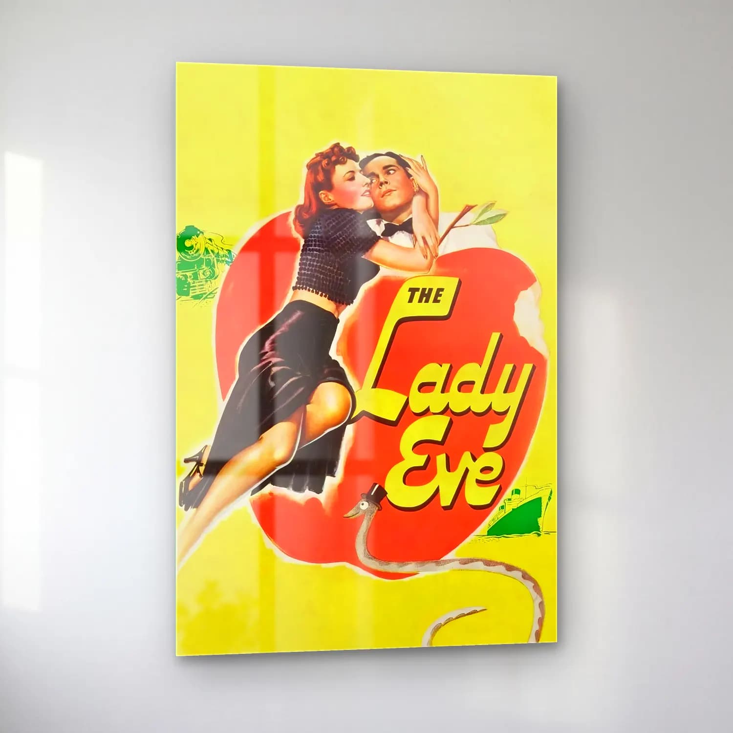 Vintage Poster Elbiseli Kadın No. 51 cam tablo — sol açıdan görünüm
