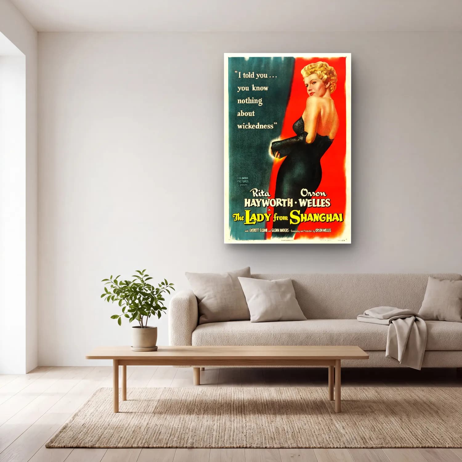 Vintage Poster Elbiseli Kadın No. 52 cam tablo — açık renk salonda
