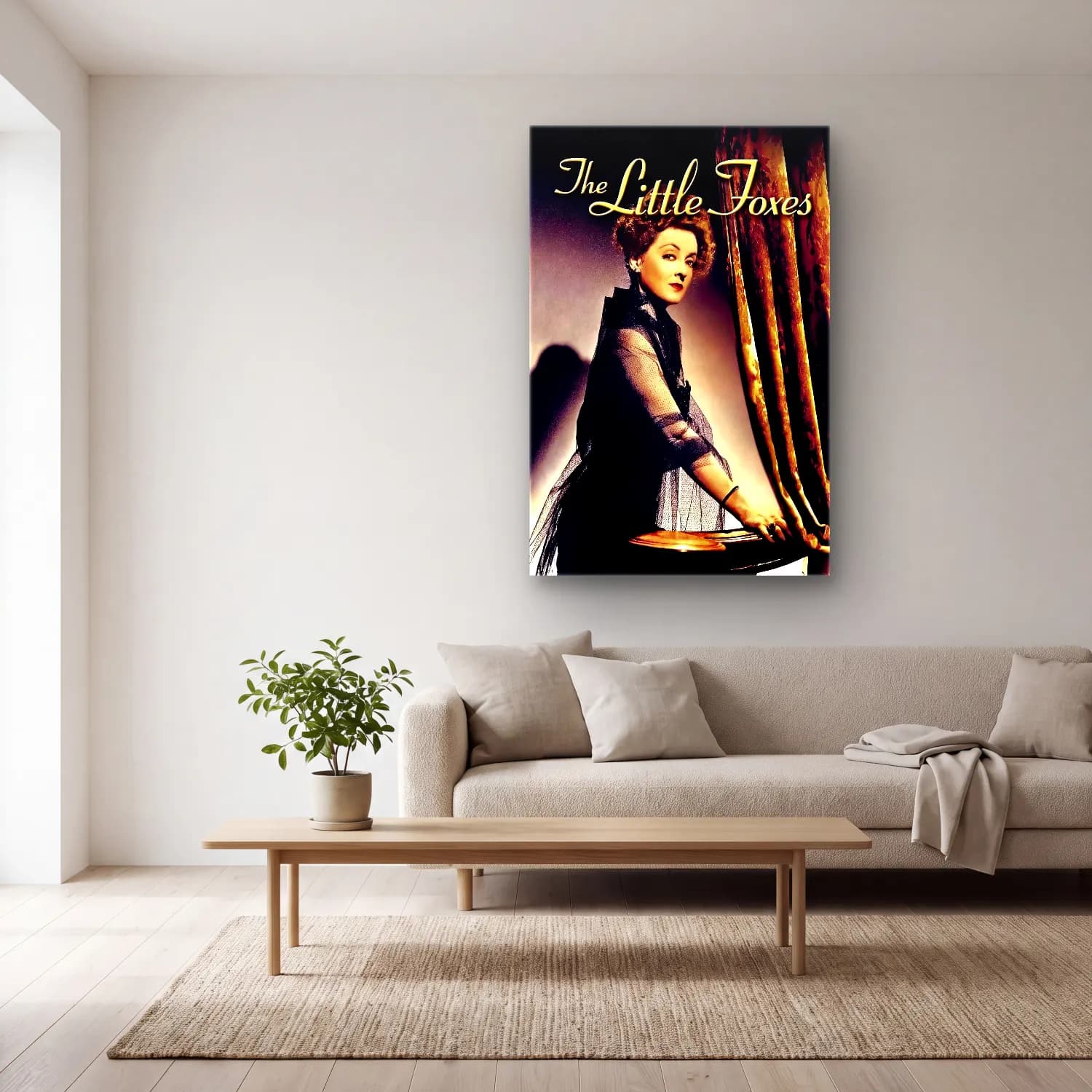 Vintage Poster Elbiseli Kadın No. 53 cam tablo — açık renk salonda