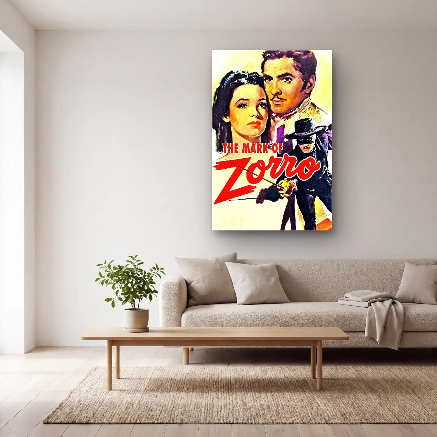Vintage Poster Yazılı Tasarım No. 79 cam tablo — açık renk salonda